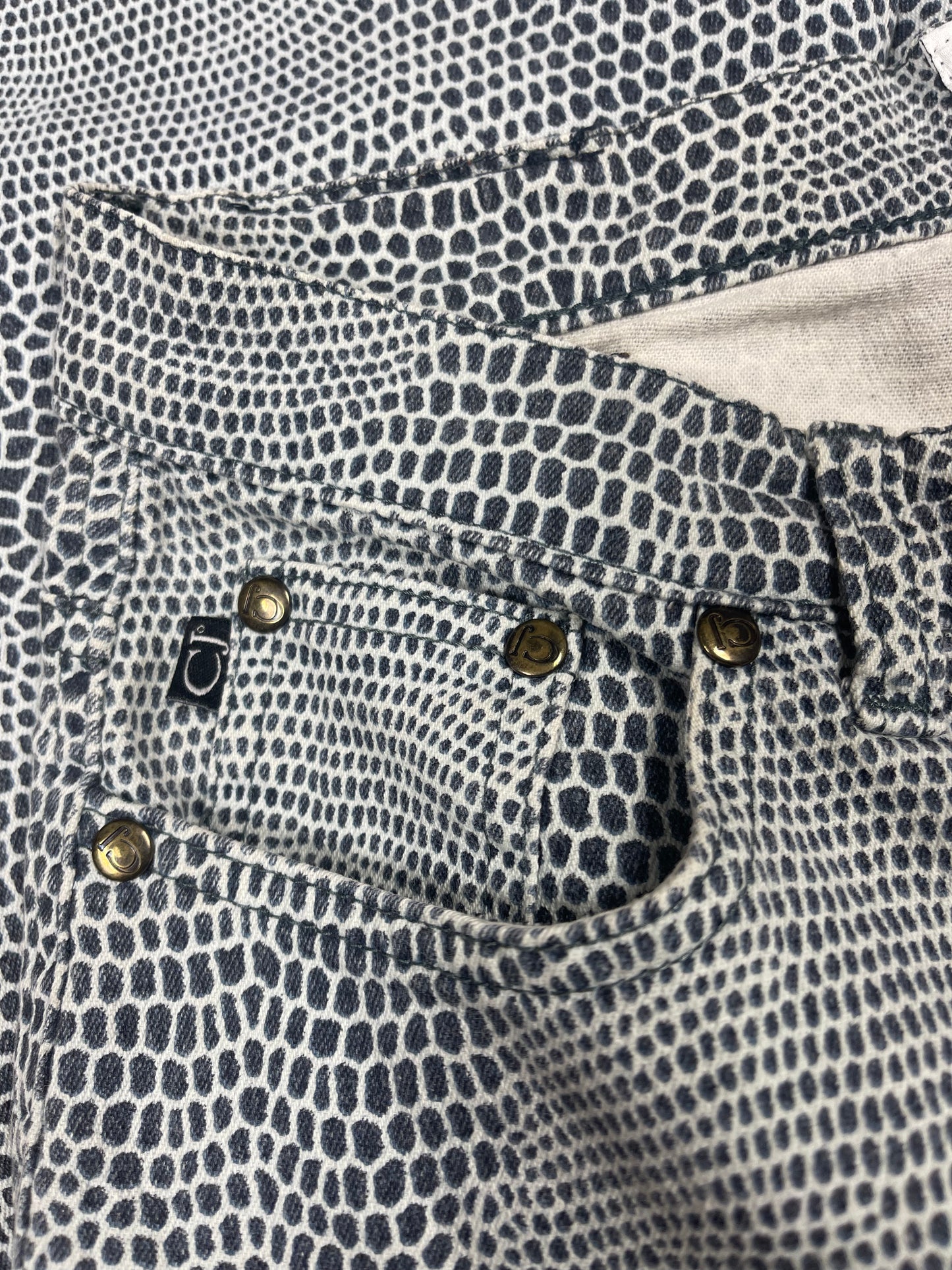 Vintage 90's Roberto Cavalli Jeans Pants Trousers Made in Italy Animal Print Size 30 - Small Snake Print Crocodile Print Mid - Low Waist