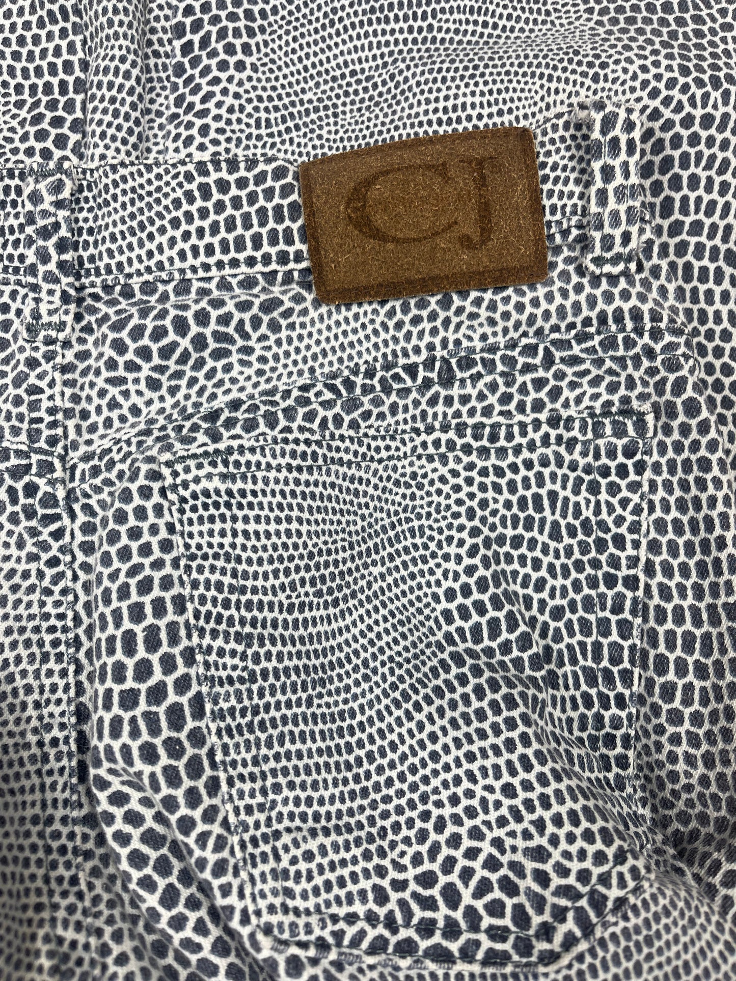 Vintage 90's Roberto Cavalli Jeans Pants Trousers Made in Italy Animal Print Size 30 - Small Snake Print Crocodile Print Mid - Low Waist