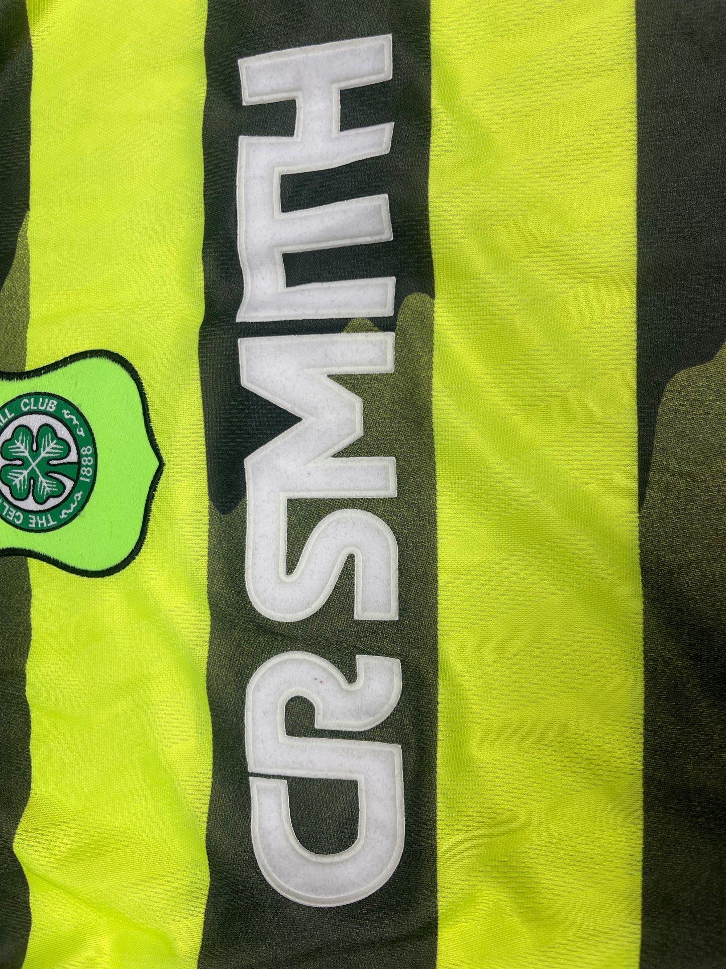 Vintage Celtic Glasgow FC Umbro 1996 - 1997 Away Football Shirt Soccer Jersey Made in England CR SMITH Neon Lime Yellow Black Size XXL