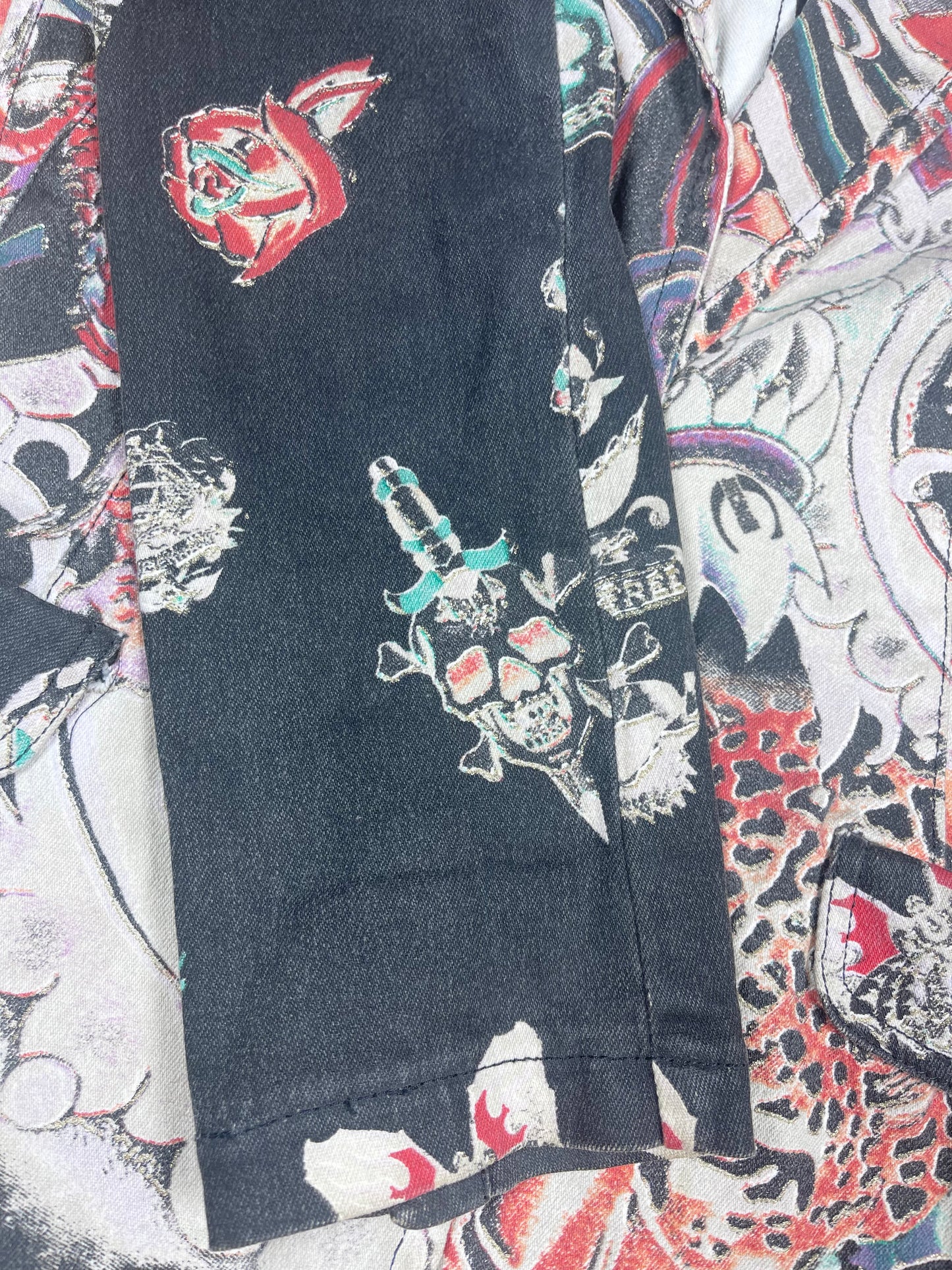 Y2K Just Cavalli Fitted Blazer Jacket Tattoo Pattern Eagle Skull Size S Made in Italy