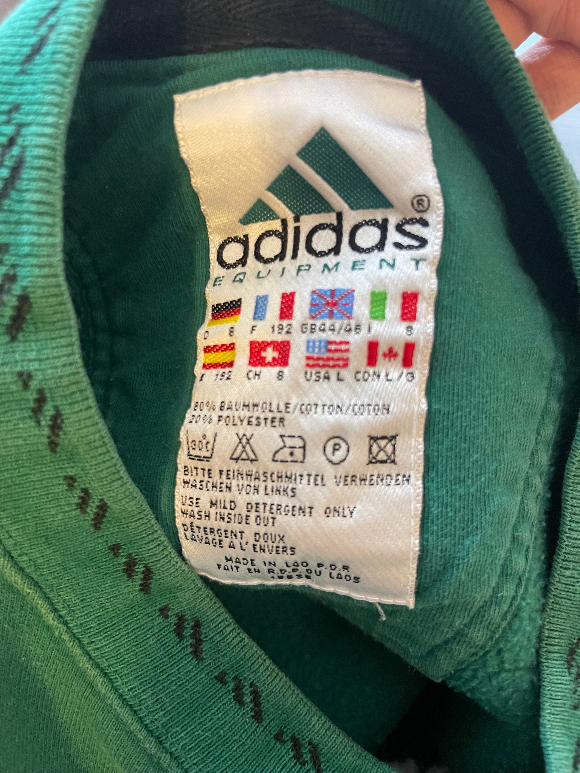  Vintage 90's Adidas Equipment EQT Crewneck Sweatshirt Green Cotton Size L