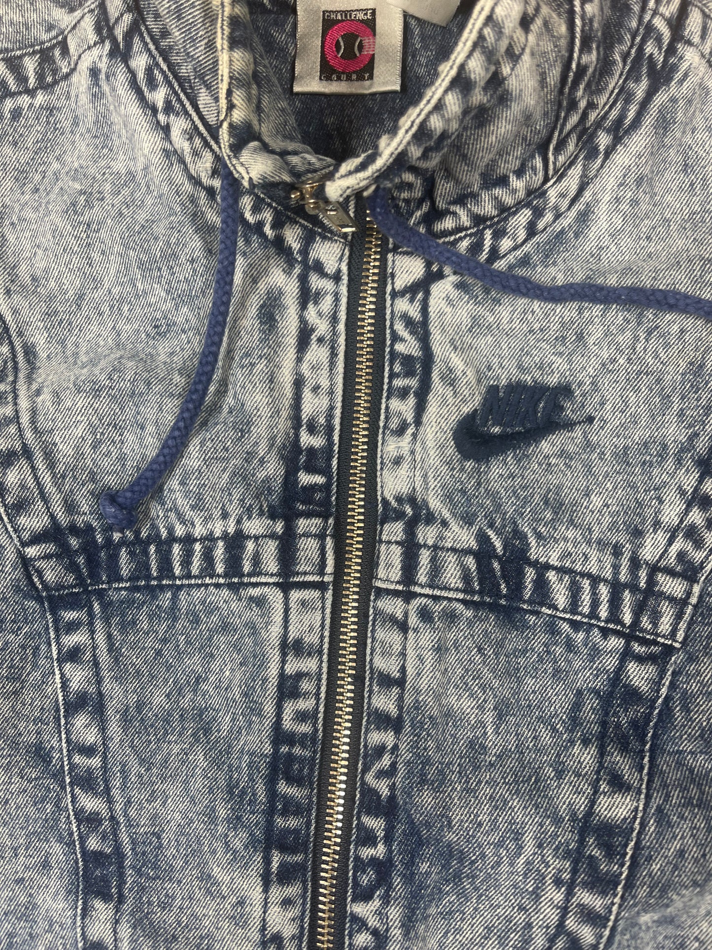 Vintage Nike Challenge Court Acid Washed Denim Jeans Jacket Tennis Andre Agassi John McEnroe Size M Made in Hong Kong