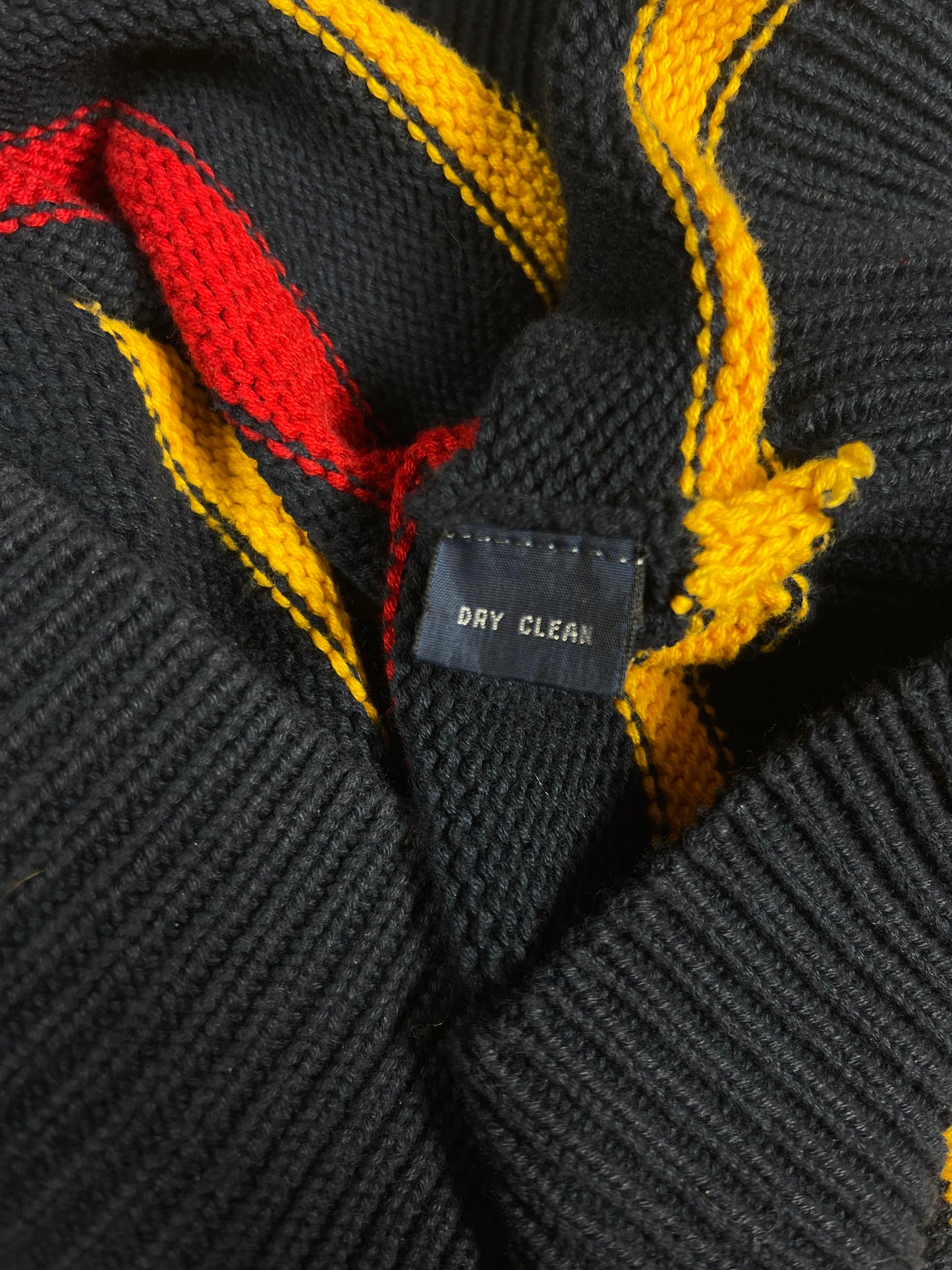 Vintage 90's Ralph Lauren V-Neck Jumper Navy Blue Yellow Red Stripes GrandpaCore Grandpa Style Old Money Size XL Made in Hong Kong