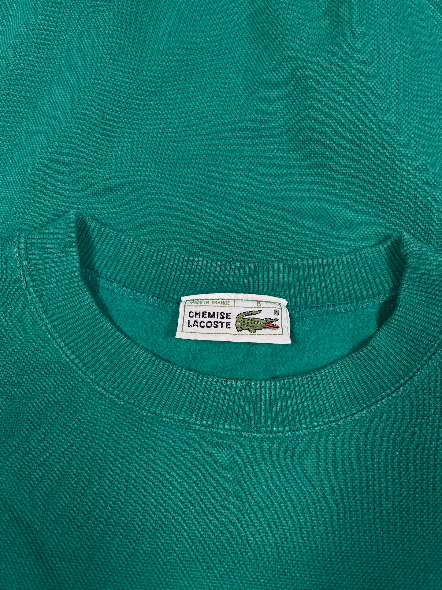 Vintage 80's Lacoste Chemise Sweatshirt Crew Neck Green Size M - L Embroidered Crest 100% Cotton