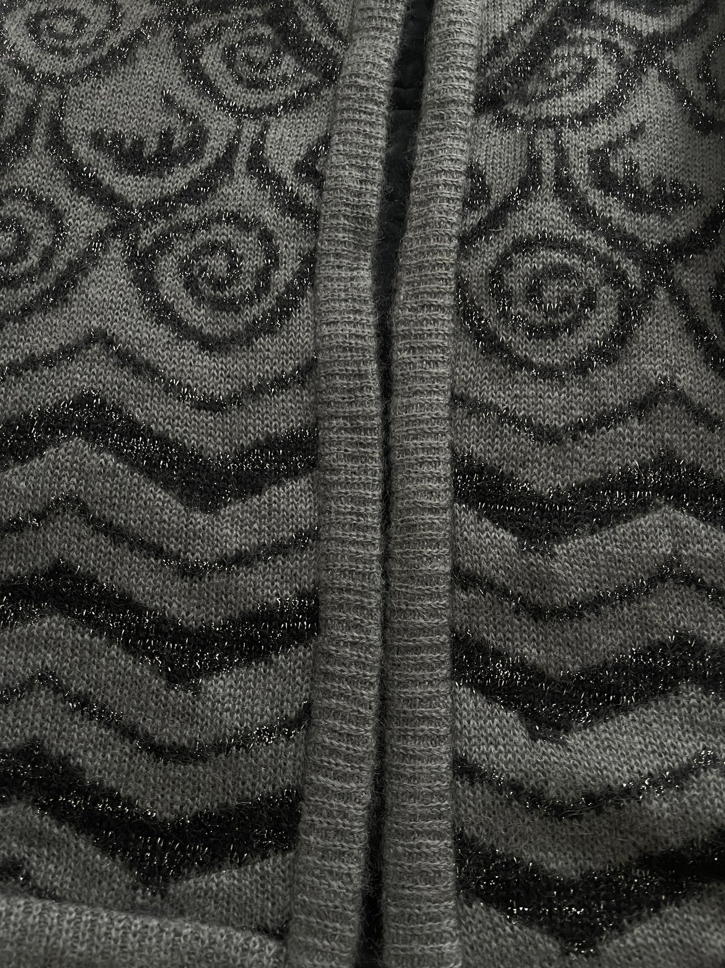 Vintage 80's Escada Thick Cardigan Jacket Rhinestones & Metallic Thread Made in Western Germany Size S Mohair Wool Dark Grey