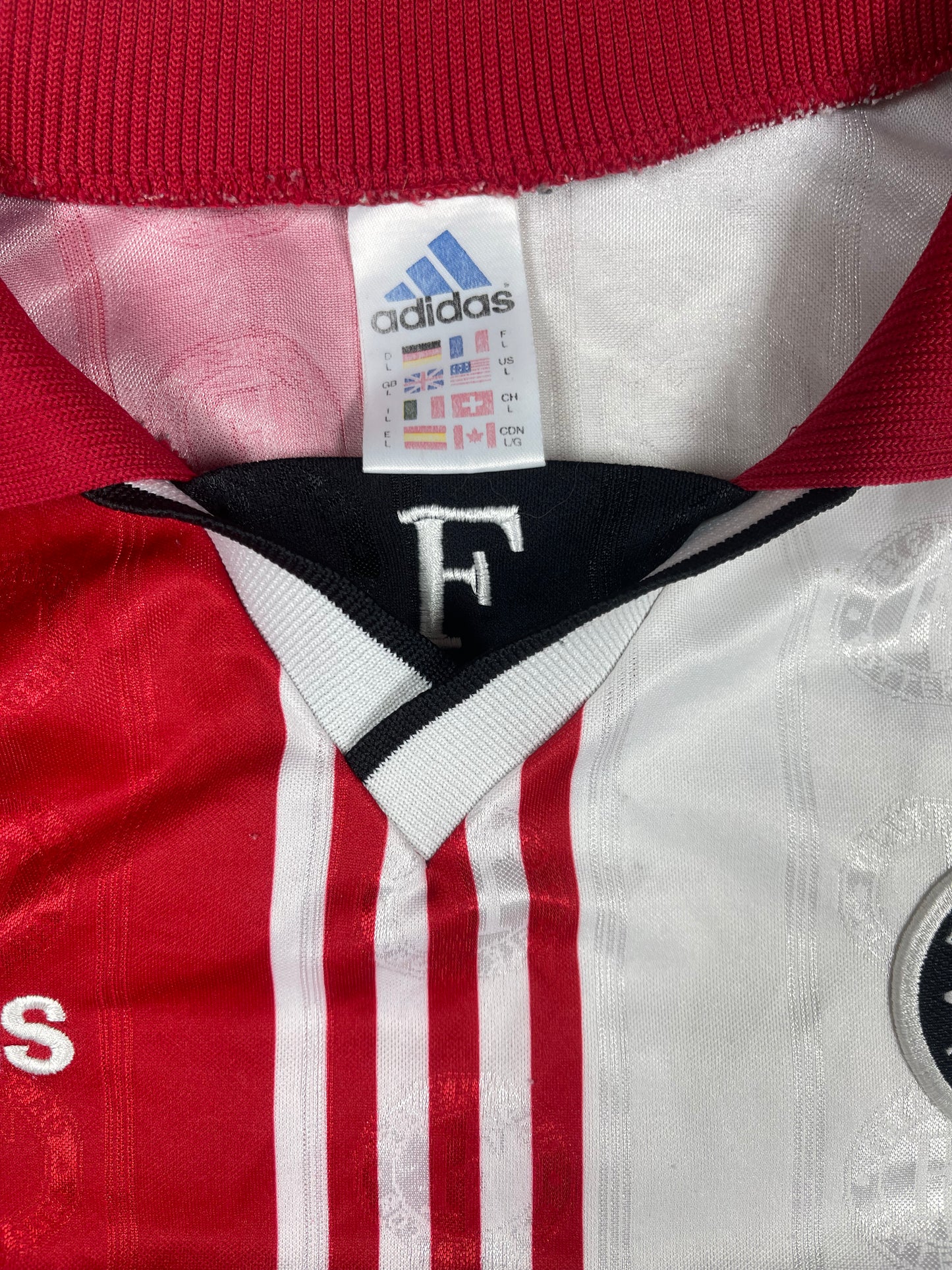 Vintage Feyenoord Rotterdam Adidas 1997 - 1998 Home Football Shirt Stad Rotterdam Verzekeringen Made in UK Size L