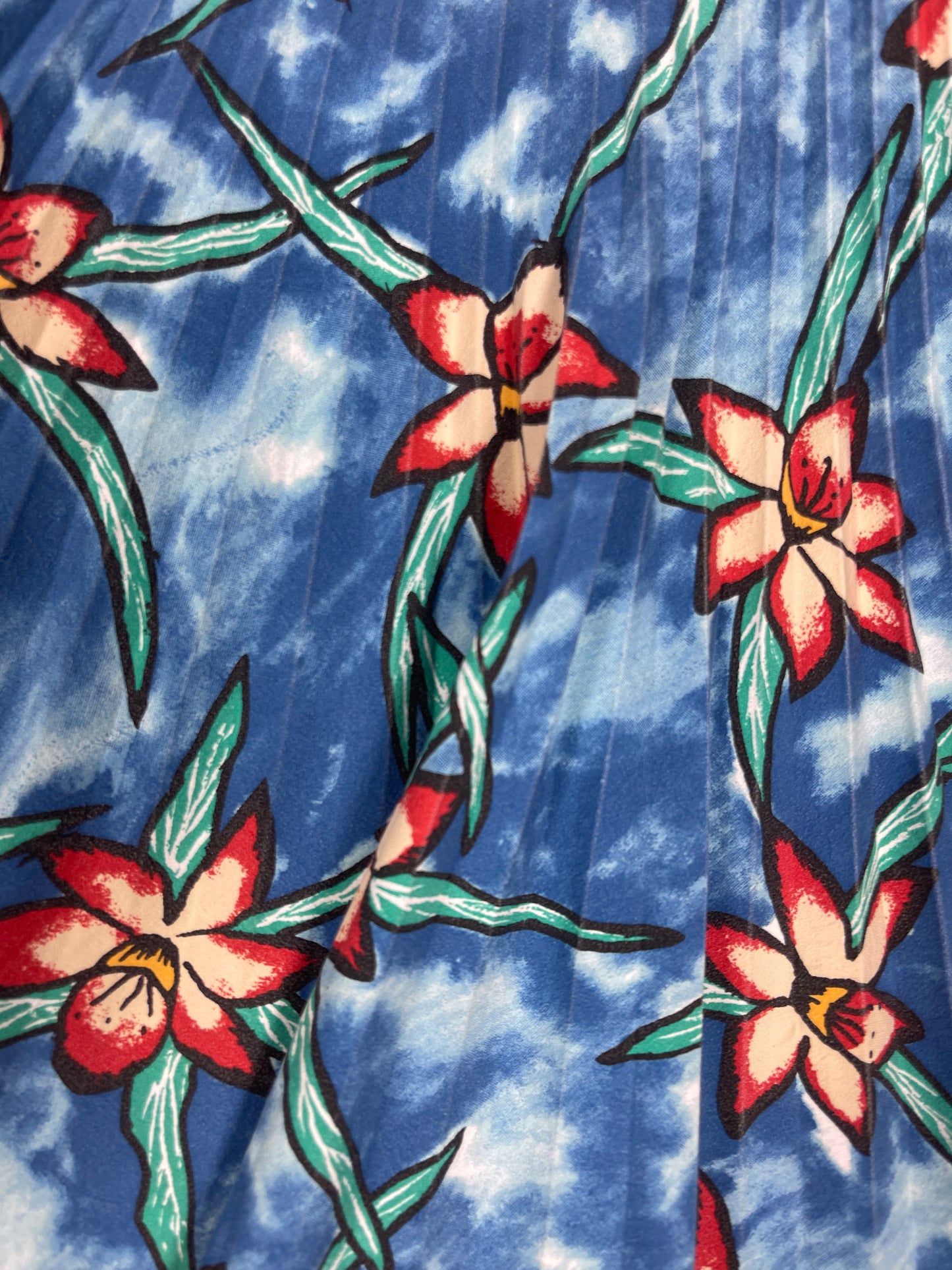 Vintage 90's Adidas Steffi Graf Tennis Pleated Skirt Style Collection Flowers Botanical Tropical Blue Polyester Size XS - S