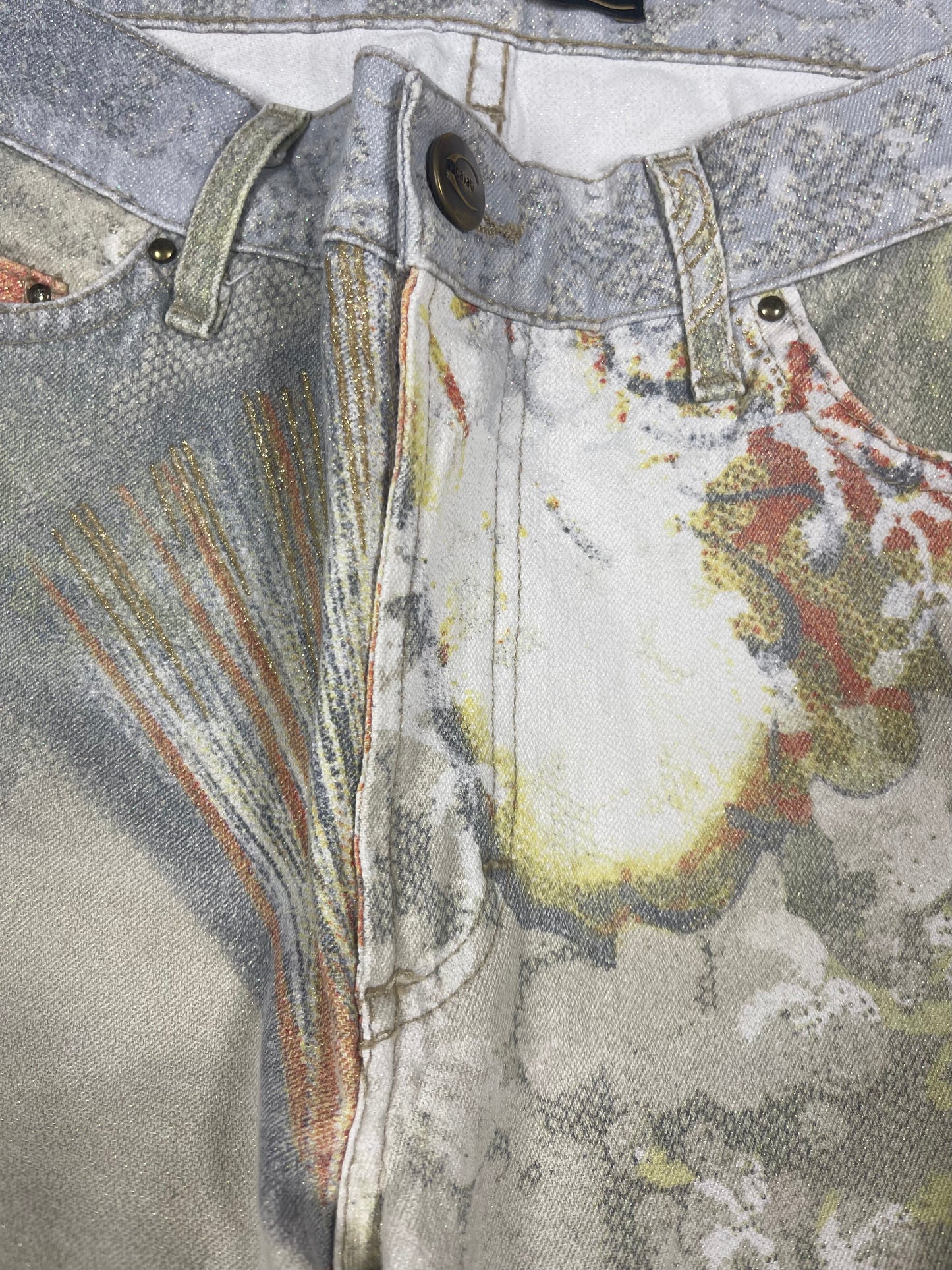 Vintage Y2K Just Cavalli Glitter Baroque Maximalism Jeans Pants Ittierre Size 28 42 Mid Waist Straight Cut Size S