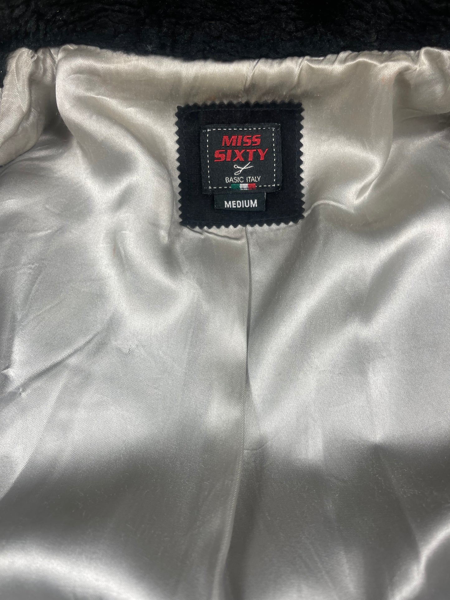 Vintage Y2K Miss Sixty Faux Fur Coat Fluffy Made in Italy Acrylic Nylon Acetate Viscose Size S-M