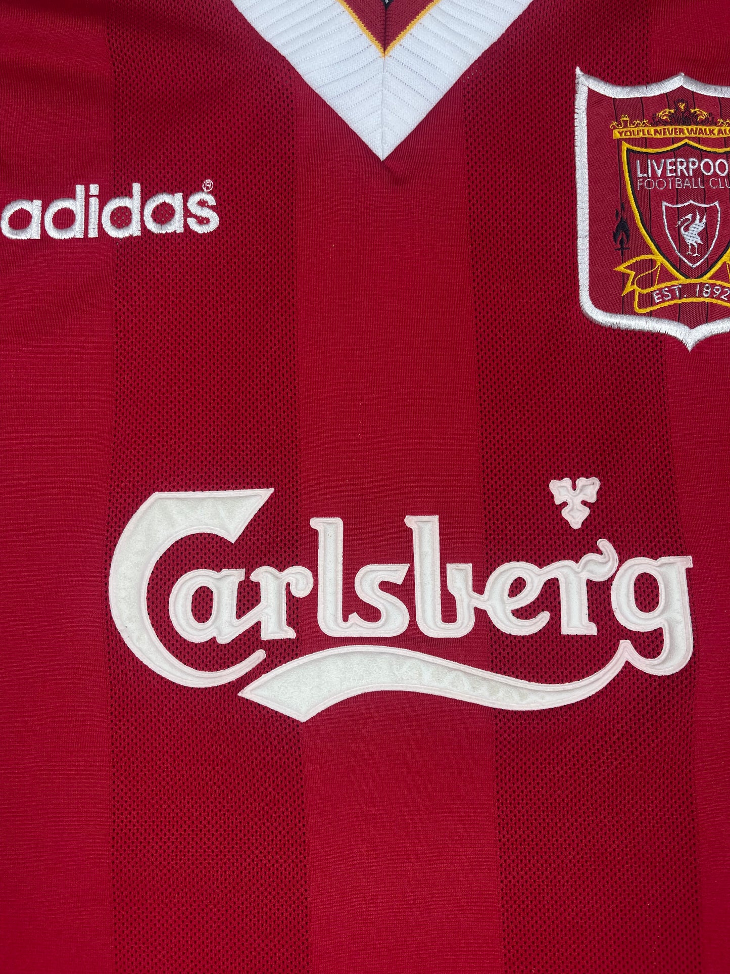 Vintage Liverpool Adidas 1995 - 1996 Home Football Shirt Carlsberg Red Size L