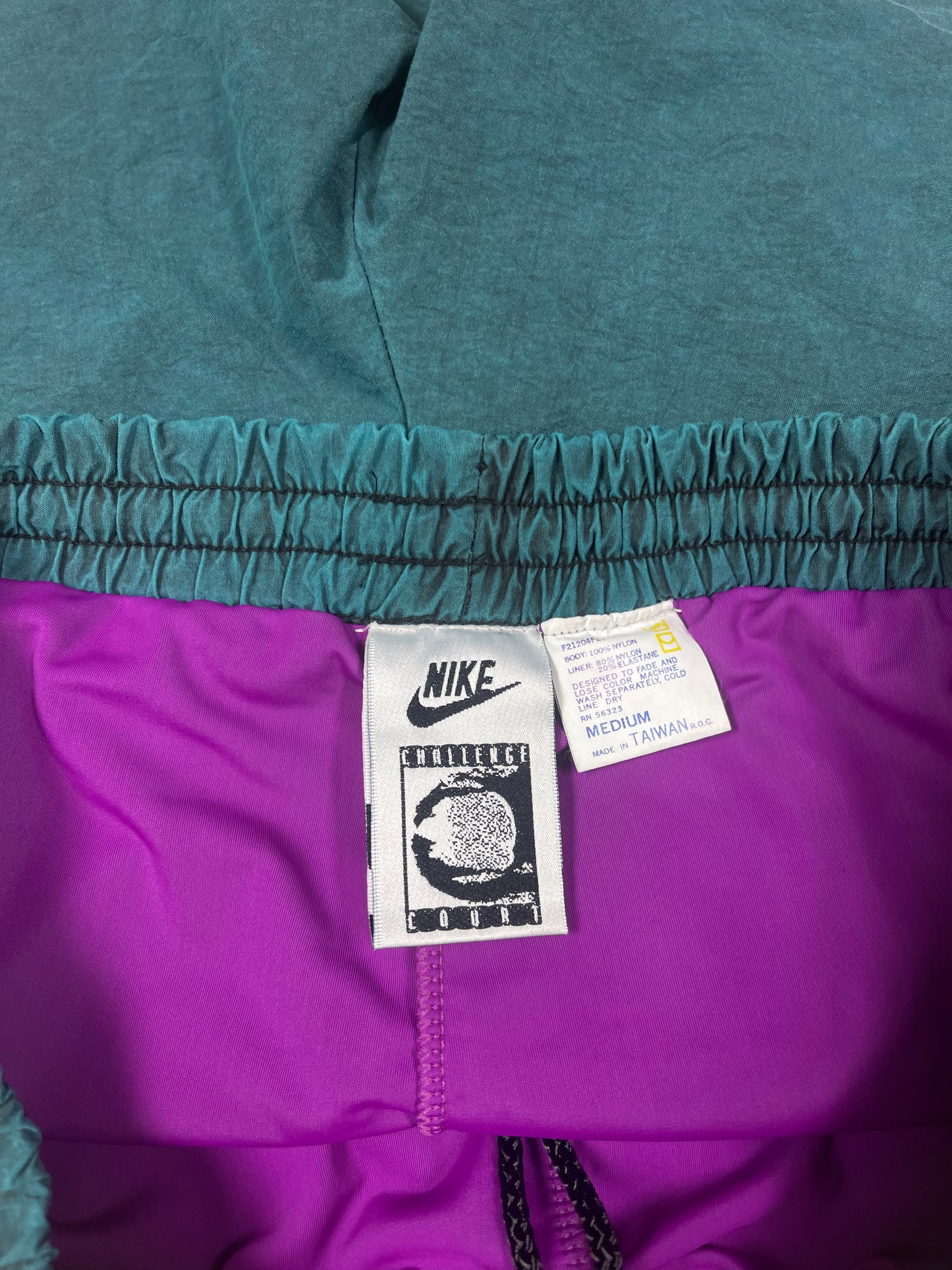 90's Nike Challenge Court Tennis Shorts With Leggins Attached Andre Agassi Nylon Made in Taiwan Size M Turquoise Purple