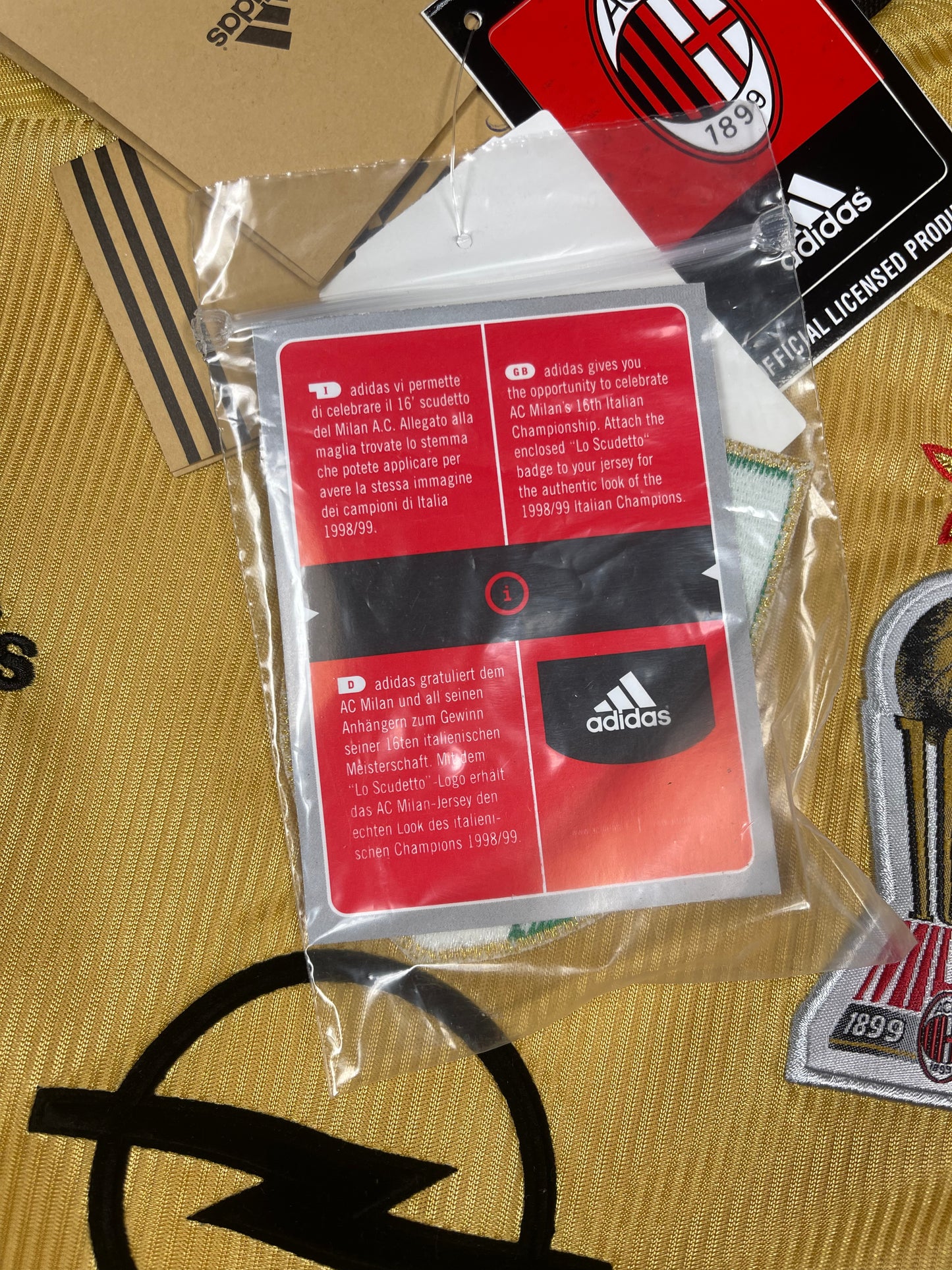 BNWT New Vintage Authentic AC Milan Adidas 1999 - 2000 Fourth Football Shirt Anniversary Centenary 1899 1999 OPEL Size XL Made in Italy Gold Climalite Deadstock