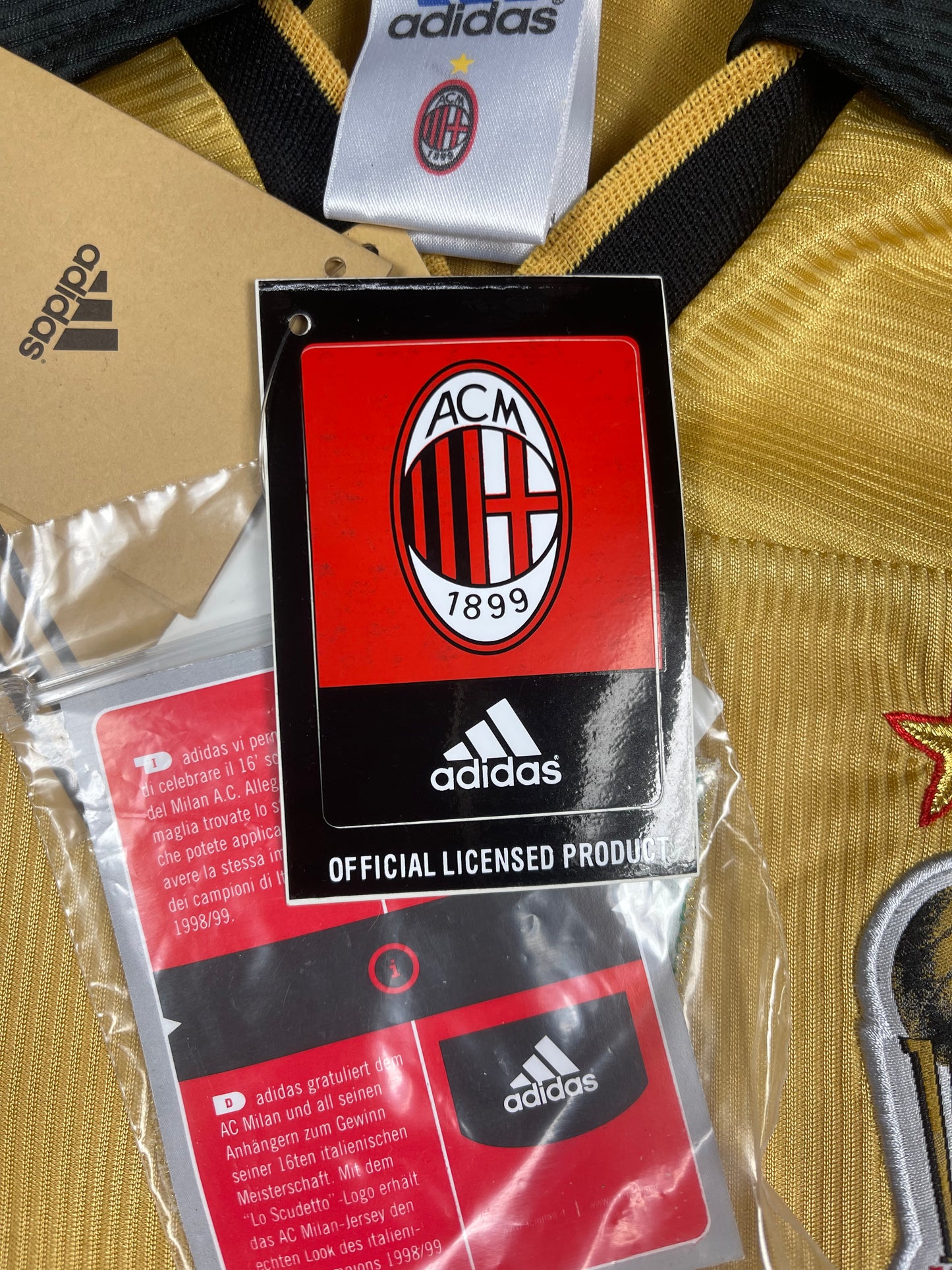 BNWT New Vintage Authentic AC Milan Adidas 1999 - 2000 Fourth Football Shirt Anniversary Centenary 1899 1999 OPEL Size XL Made in Italy Gold Climalite Deadstock