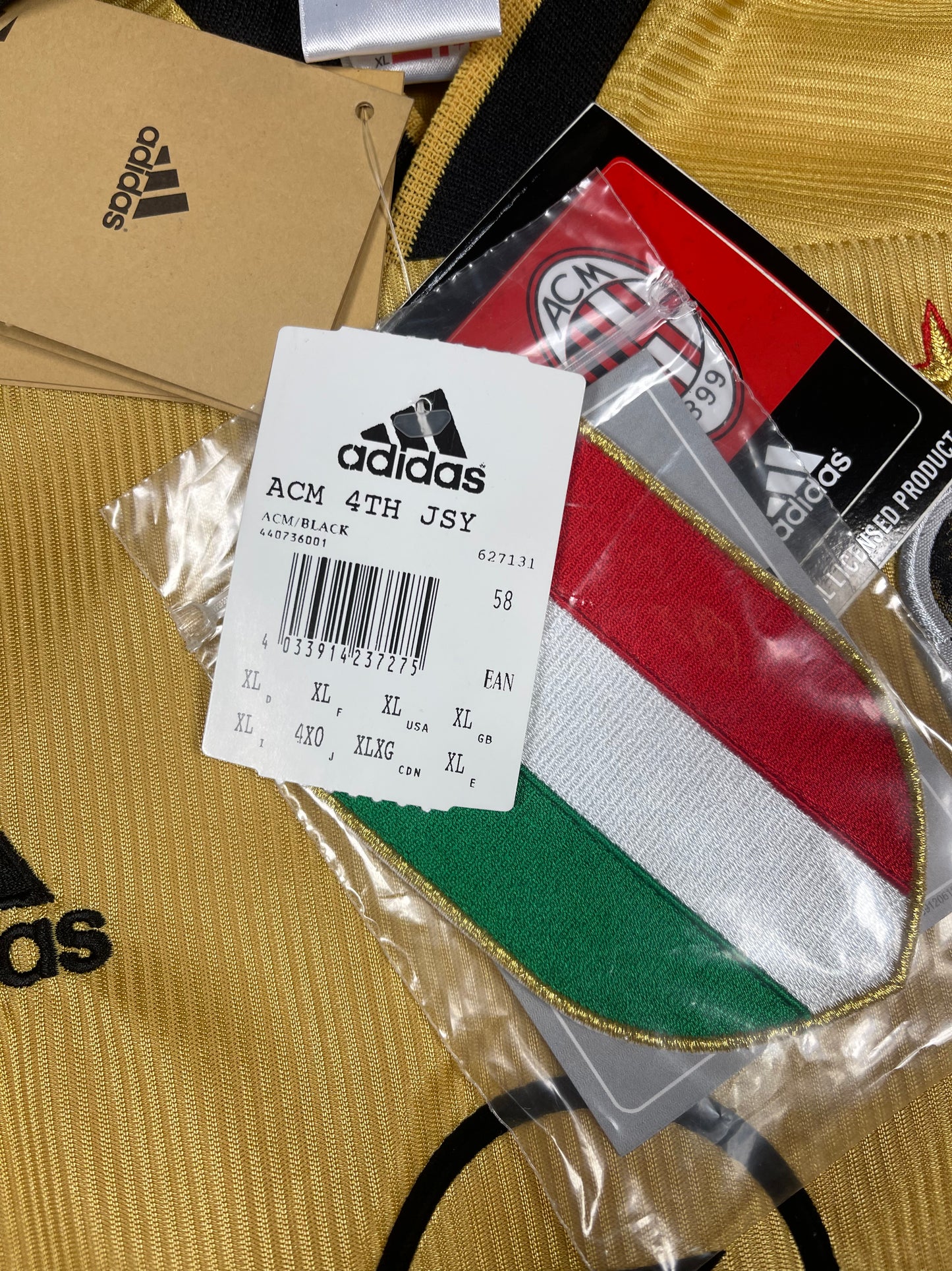 BNWT New Vintage Authentic AC Milan Adidas 1999 - 2000 Fourth Football Shirt Anniversary Centenary 1899 1999 OPEL Size XL Made in Italy Gold Climalite Deadstock