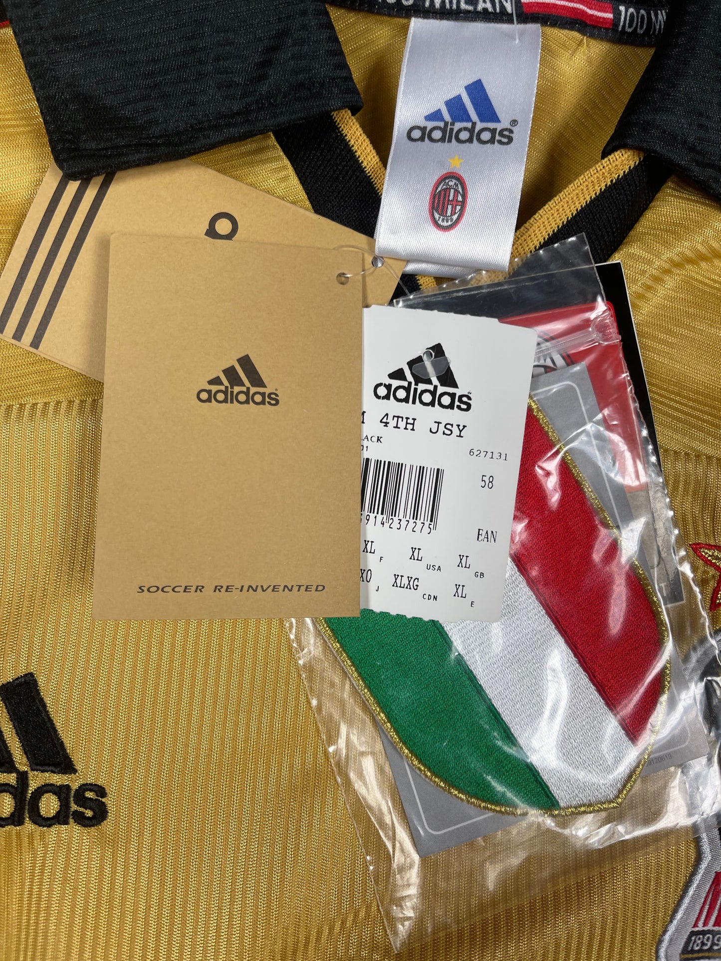 BNWT New Vintage Authentic AC Milan Adidas 1999 - 2000 Fourth Football Shirt Anniversary Centenary 1899 1999 OPEL Size XL Made in Italy Gold Climalite Deadstock