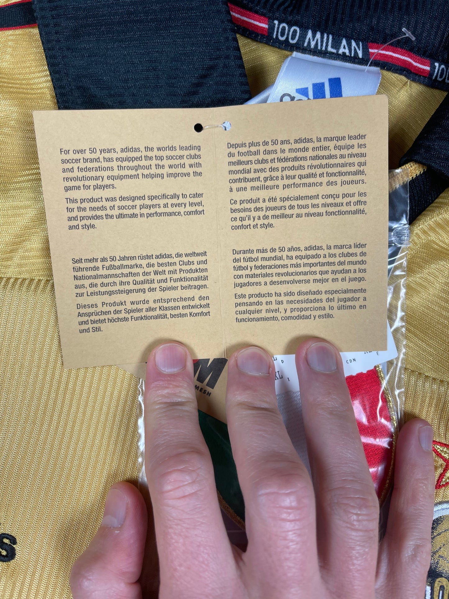 BNWT New Vintage Authentic AC Milan Adidas 1999 - 2000 Fourth Football Shirt Anniversary Centenary 1899 1999 OPEL Size XL Made in Italy Gold Climalite Deadstock