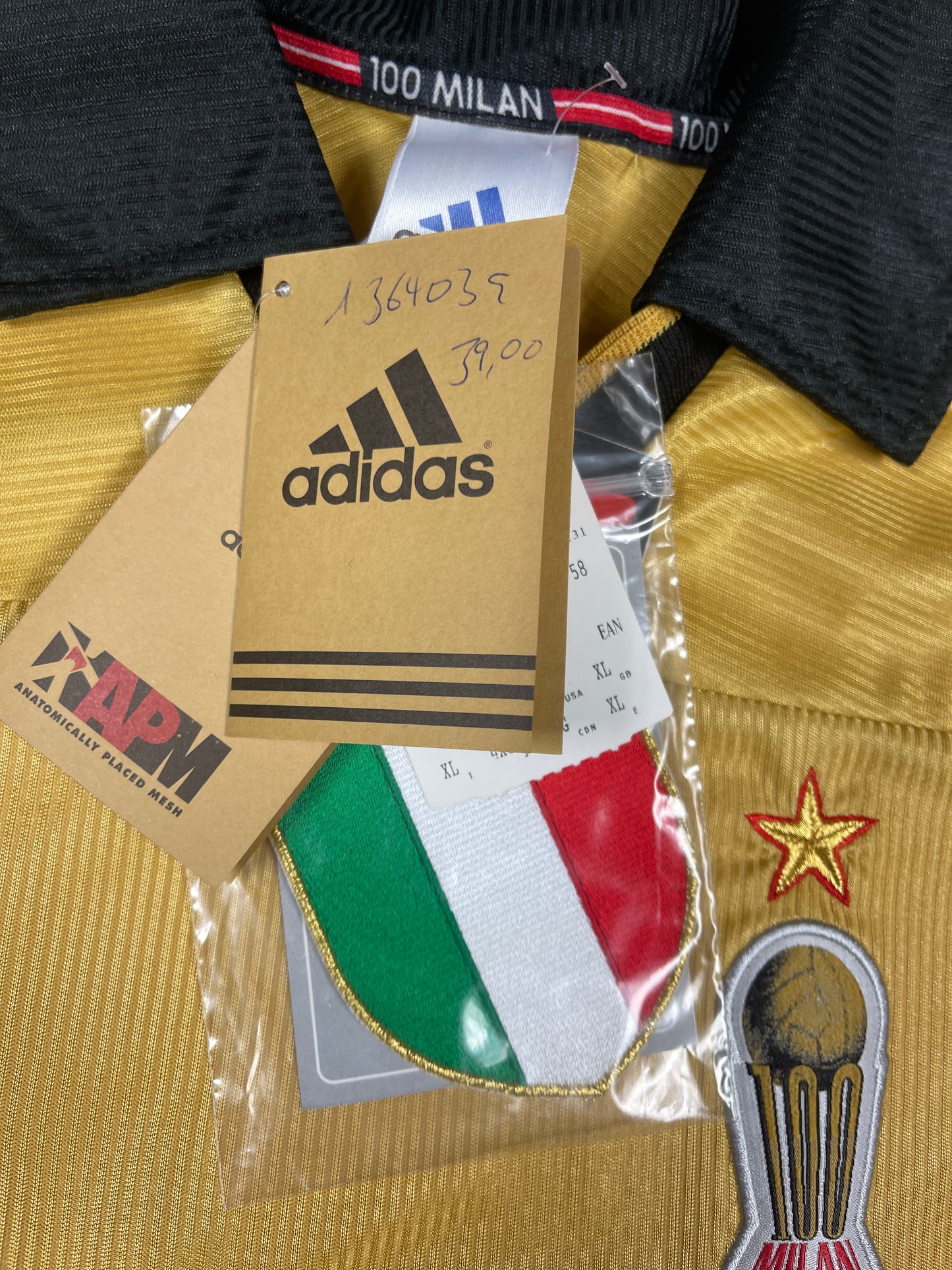 BNWT New Vintage Authentic AC Milan Adidas 1999 - 2000 Fourth Football Shirt Anniversary Centenary 1899 1999 OPEL Size XL Made in Italy Gold Climalite Deadstock