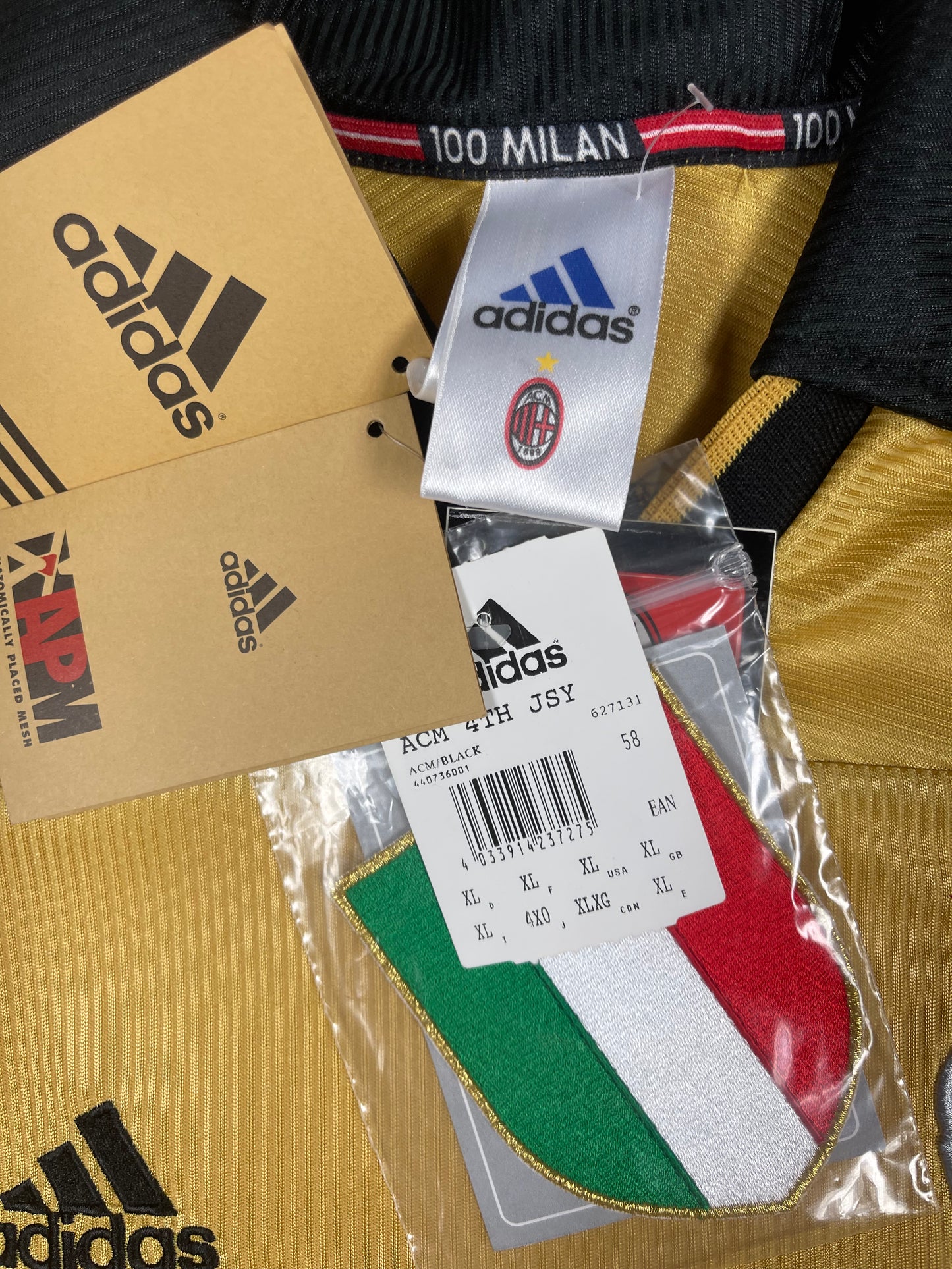 BNWT New Vintage Authentic AC Milan Adidas 1999 - 2000 Fourth Football Shirt Anniversary Centenary 1899 1999 OPEL Size XL Made in Italy Gold Climalite Deadstock