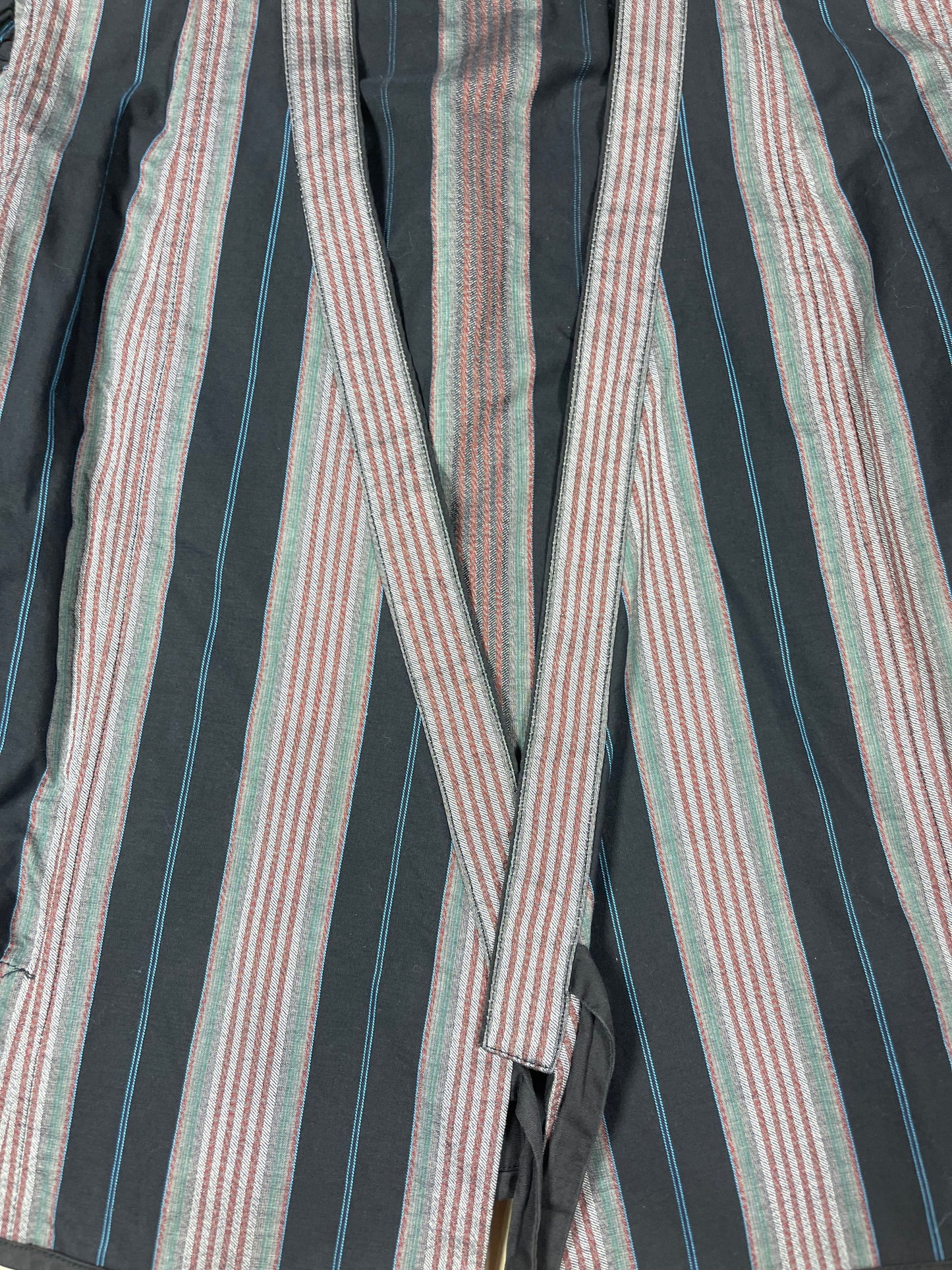 80's Vintage Kenzo Paris Wrap Blouse Made in France Multi Stripe Print Size S Cotton Blue Grey Taupe