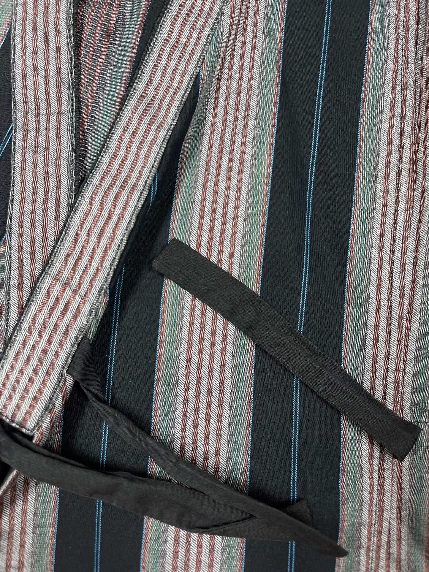 80's Vintage Kenzo Paris Wrap Blouse Made in France Multi Stripe Print Size S Cotton Blue Grey Taupe