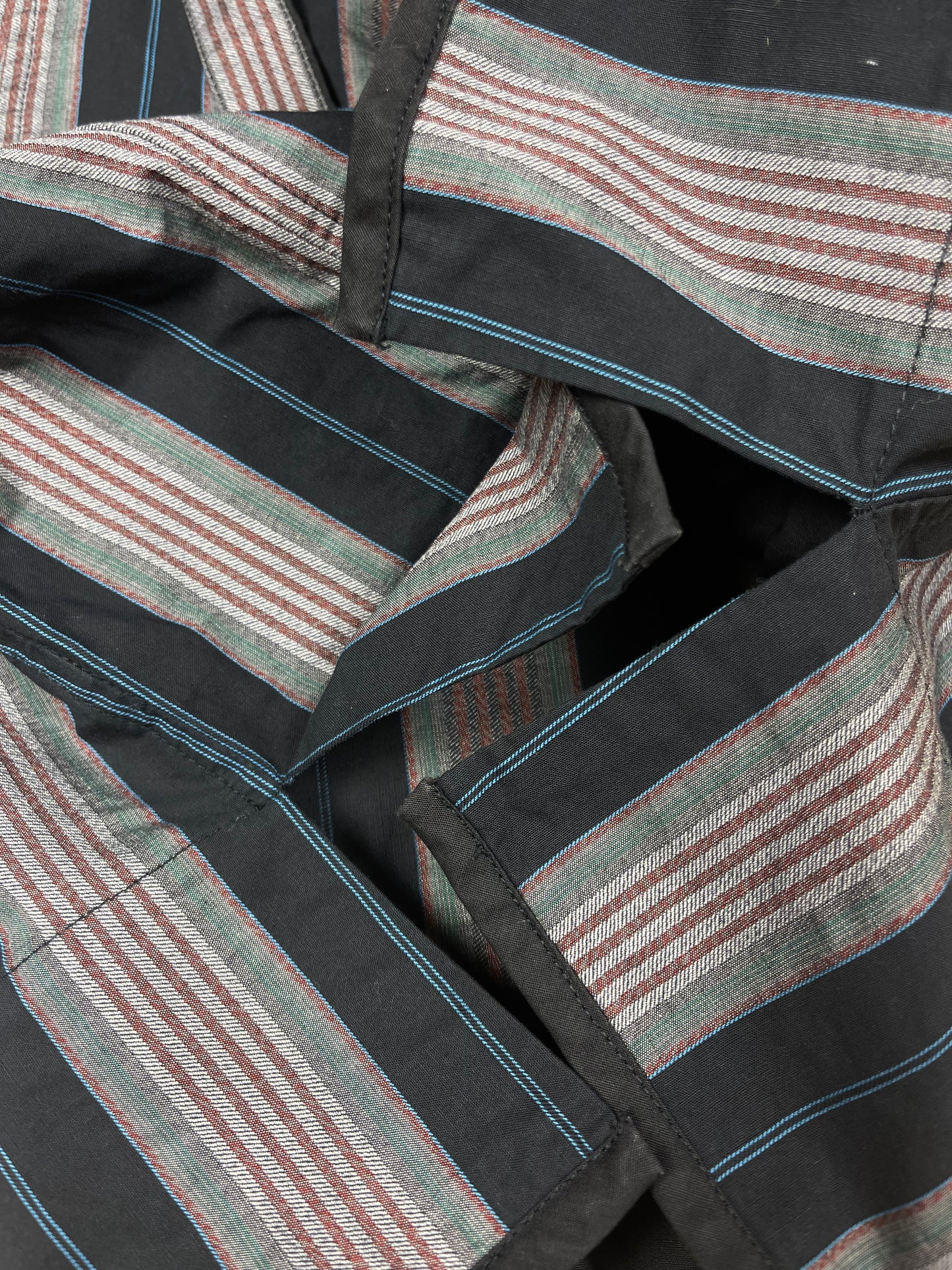 80's Vintage Kenzo Paris Wrap Blouse Made in France Multi Stripe Print Size S Cotton Blue Grey Taupe