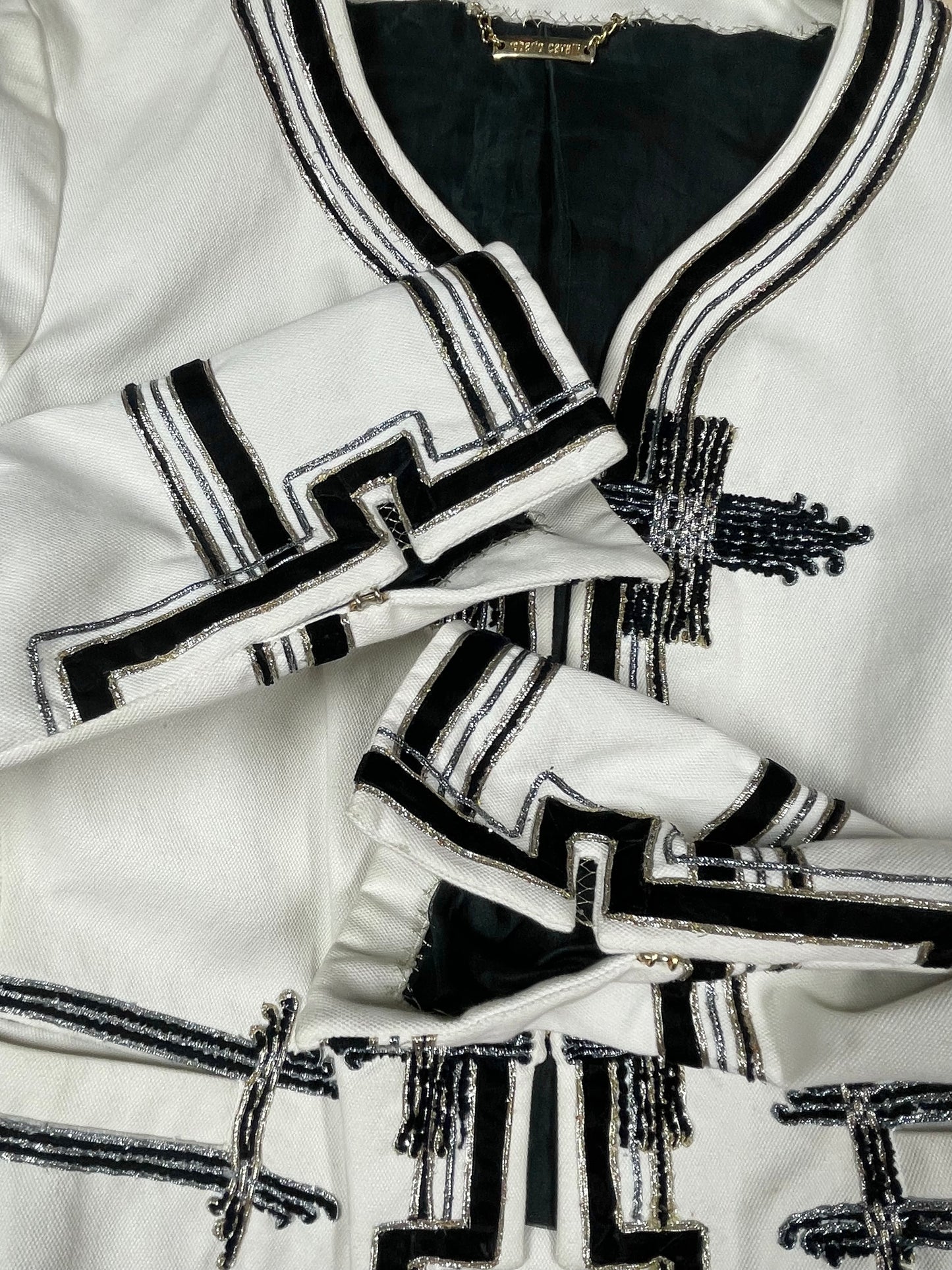 Y2K Roberto Cavalli 2007 Cropped Fitted Blazer Size 40 S Embroidered Military Inspired Luxury Statement