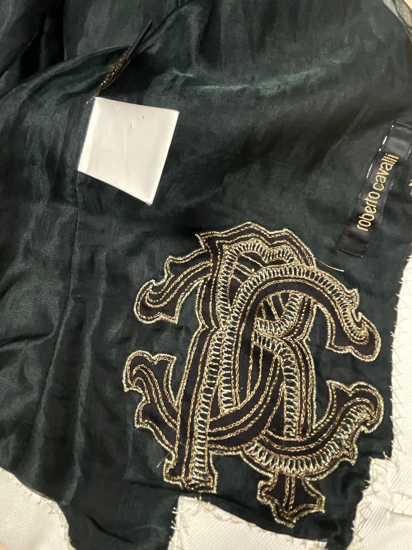 Y2K Roberto Cavalli 2007 Cropped Fitted Blazer Size 40 S Embroidered Military Inspired Luxury Statement