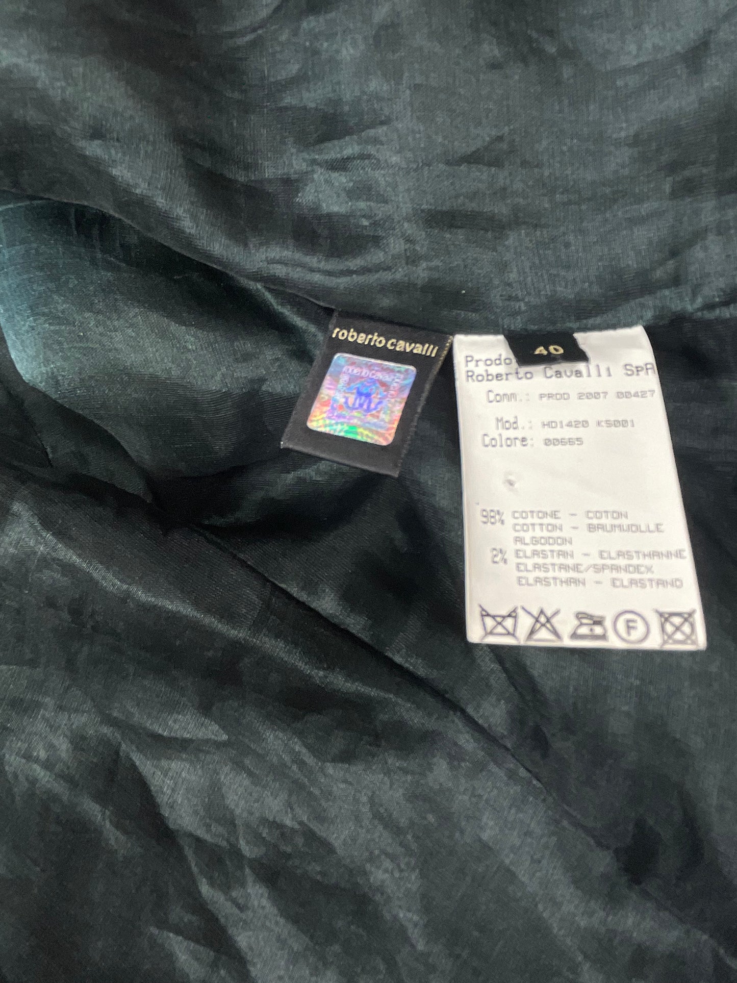 Y2K Roberto Cavalli 2007 Cropped Fitted Blazer Size 40 S Embroidered Military Inspired Luxury Statement