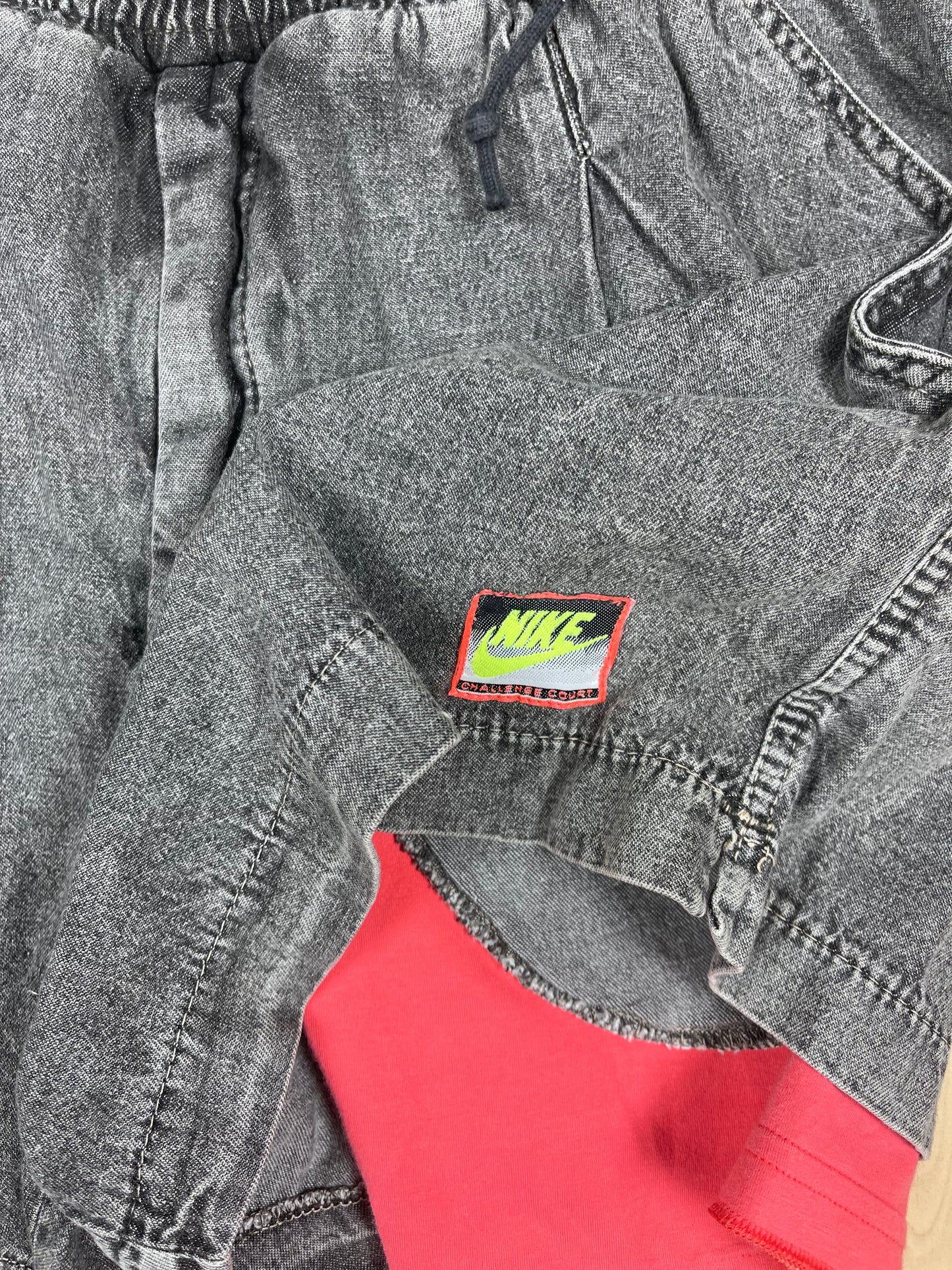 Vintage 80's 90's Nike Challenge Court Shorts Denim Jeans Acid Washed With Leggins Attached Andre Agassi Size M