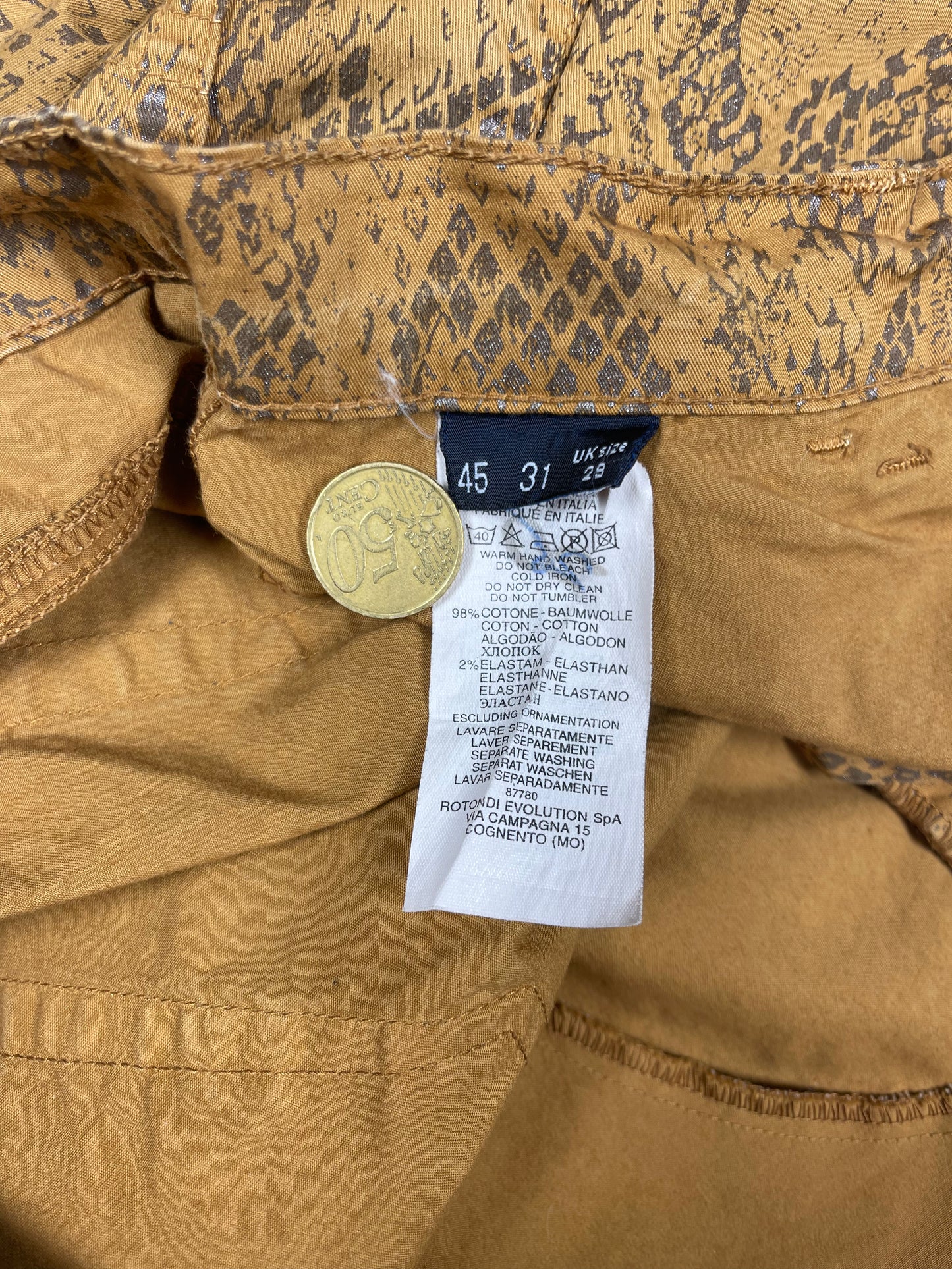 Vintage Trussardi Thin Jeans Pants Trousers Made in Italy Reptile Snake Skin Pattern Mid Rise Waist Straight Leg Silhouette Size S