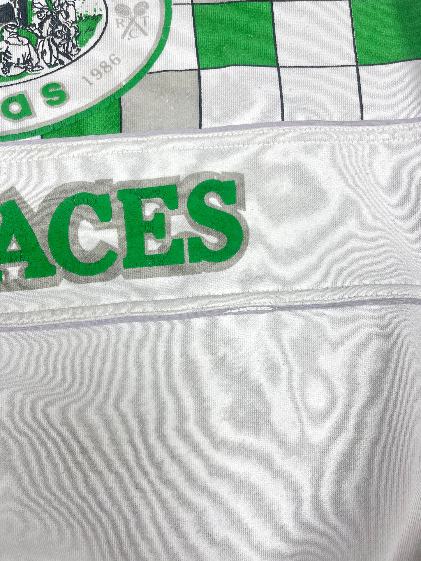 Archive Rare Classic Vintage Adidas Take Off The Aces RyeTown Tennis Club 1886 1986 Sweatshirt White Green Crew Neck