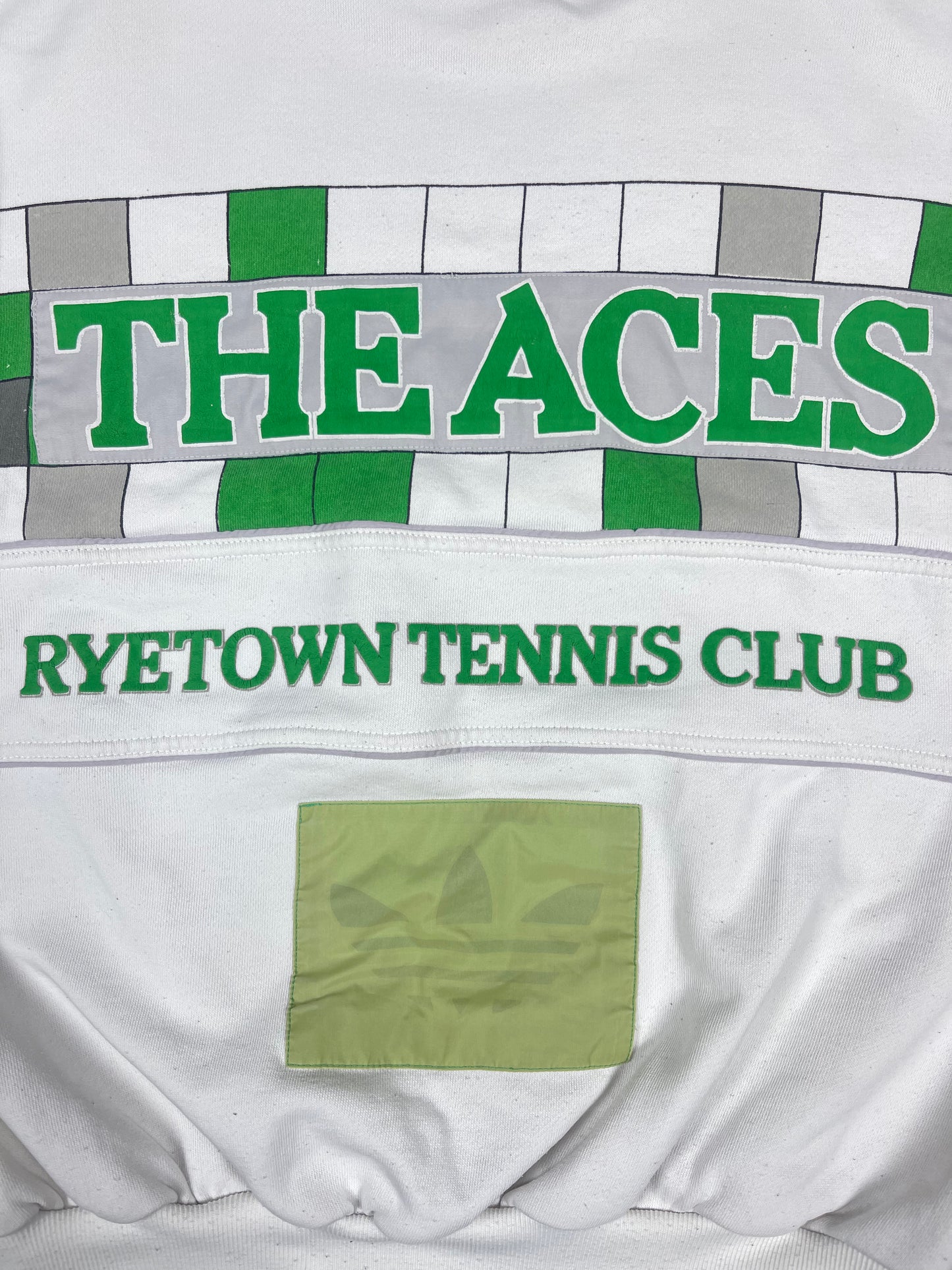 Archive Rare Classic Vintage Adidas Take Off The Aces RyeTown Tennis Club 1886 1986 Sweatshirt White Green Crew Neck