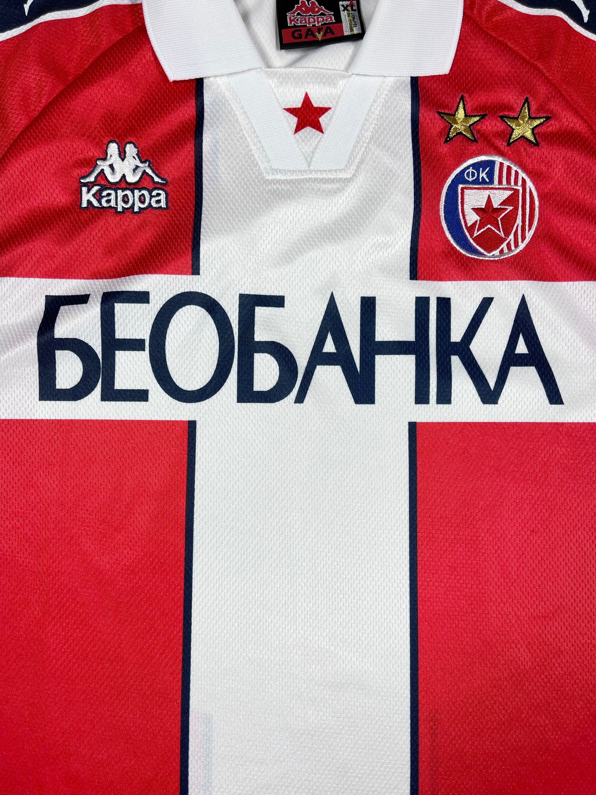 Vintage FK Crvena Zvezda Red Star Belgrade 1995-1997 Football Home Shirt Size XL Made in Italy Red White Short Sleeve