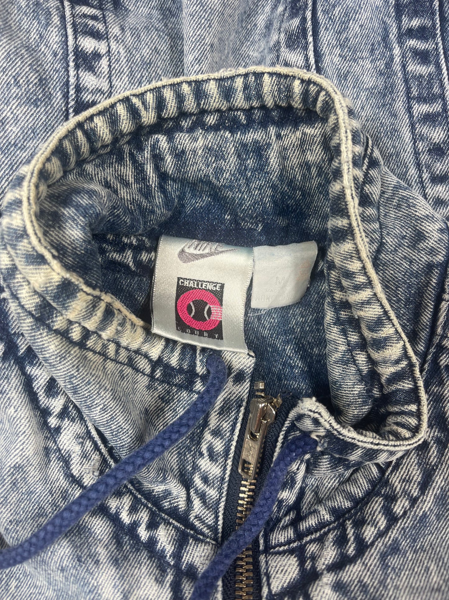 Vintage Nike Challenge Court Acid Washed Denim Jeans Jacket Tennis Andre Agassi John McEnroe Size M Made in Hong Kong