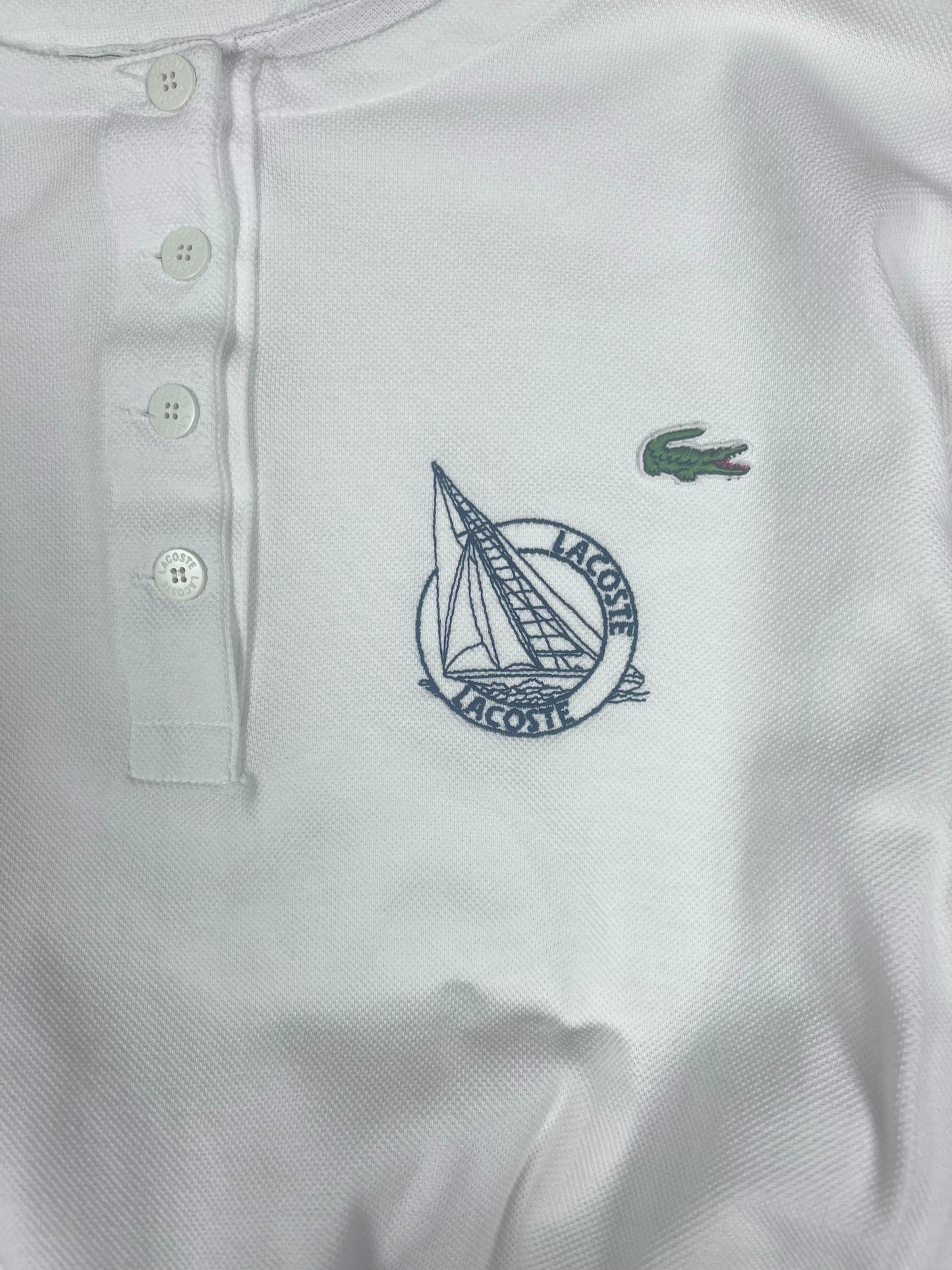 Vintage 80's Lacoste Chemise Pique Sailing Sweatshirt Size S M L Boxy White Blue Made in France