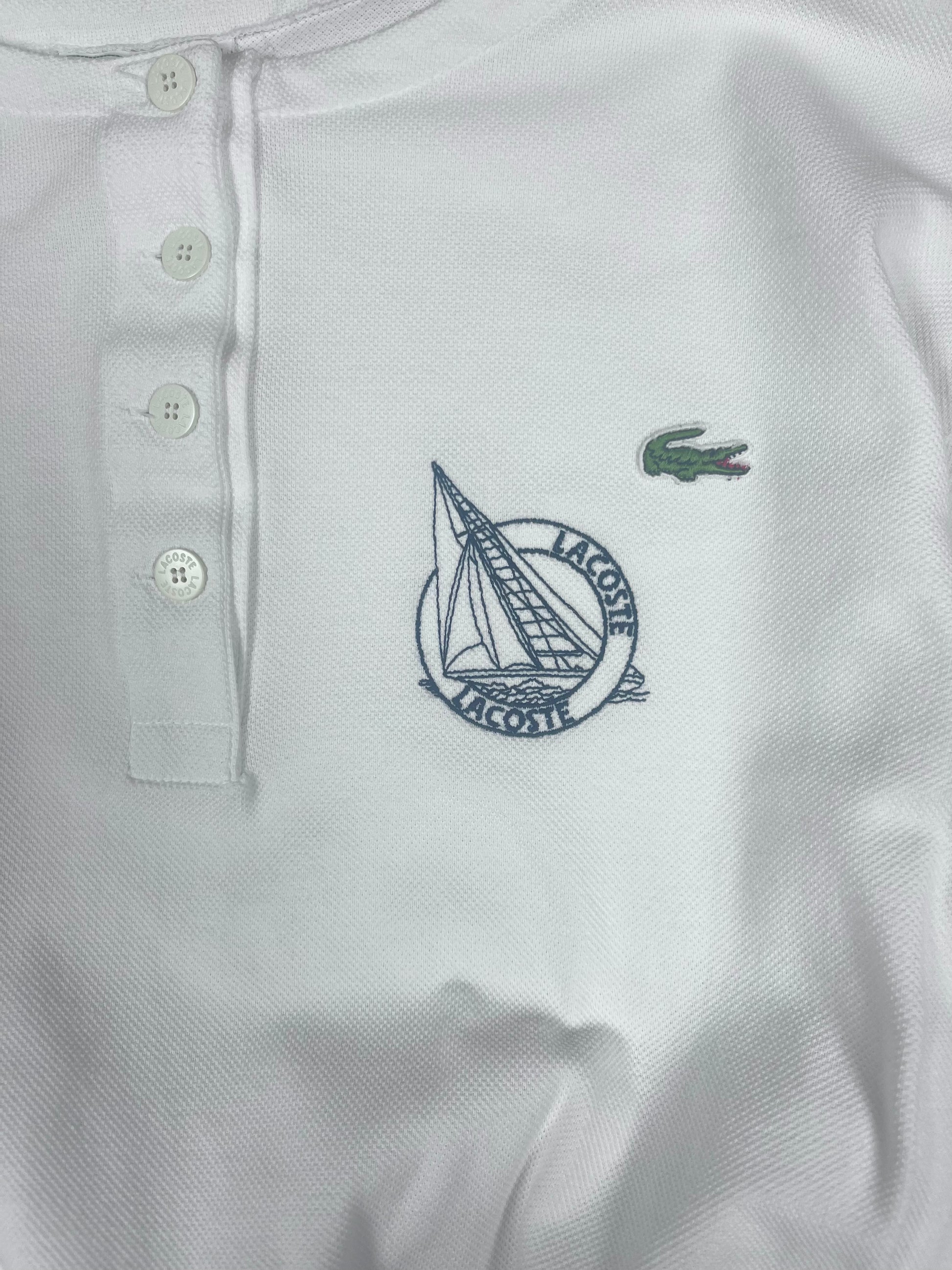 Vintage 80's Lacoste Chemise Pique Sailing Sweatshirt Size S M L Boxy White Blue Made in France