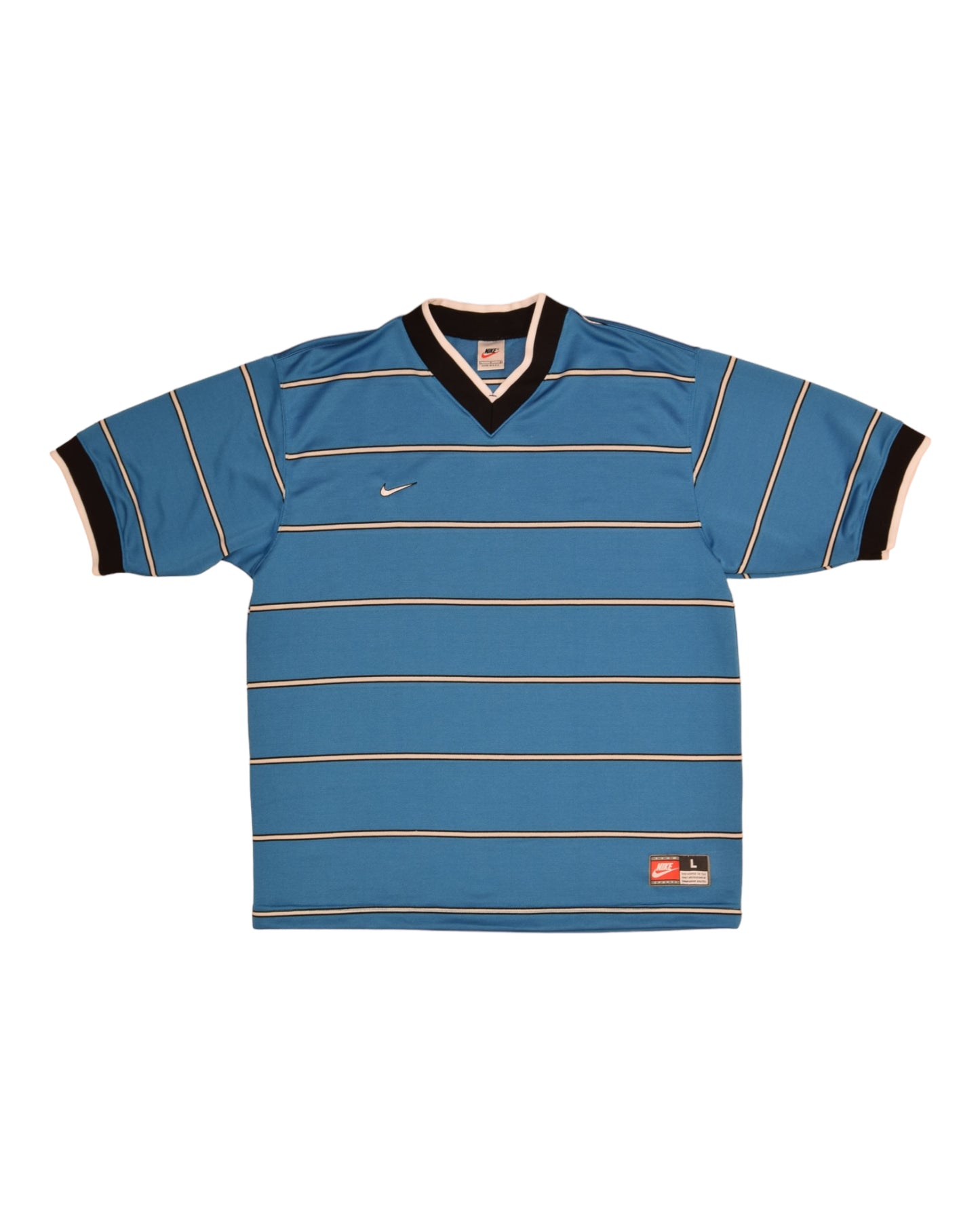 Vintage 90's Nike Team Sports Football Jersey / T-Shirt Swoosh Horizontal Strippes Blue White Size L - XL