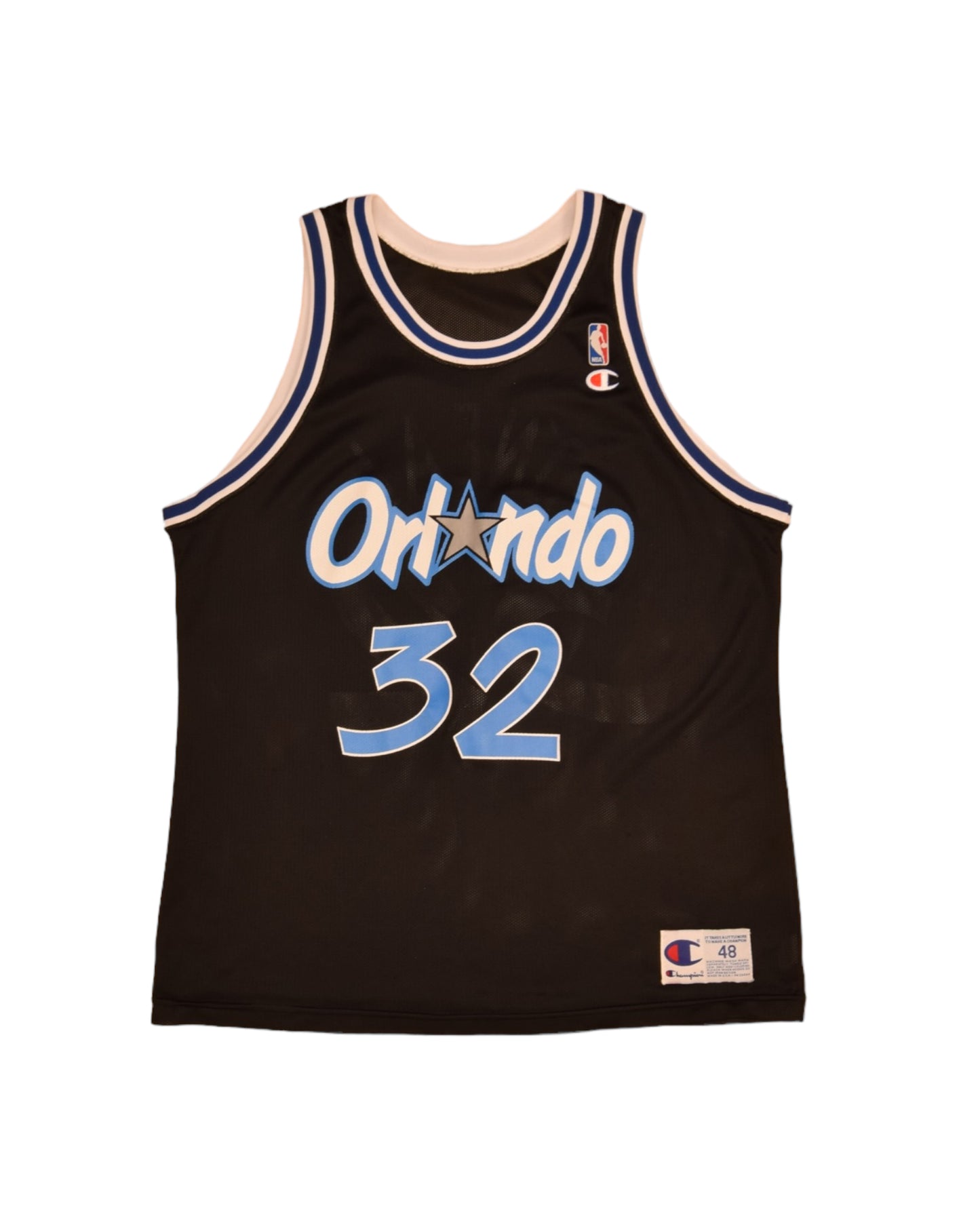 Vintage Orlando Magic Shaquille O'Neal 32  1992 - 1994 Champion NBA Away Basketball Jersey Size 48 XL Black Made in USA 26094