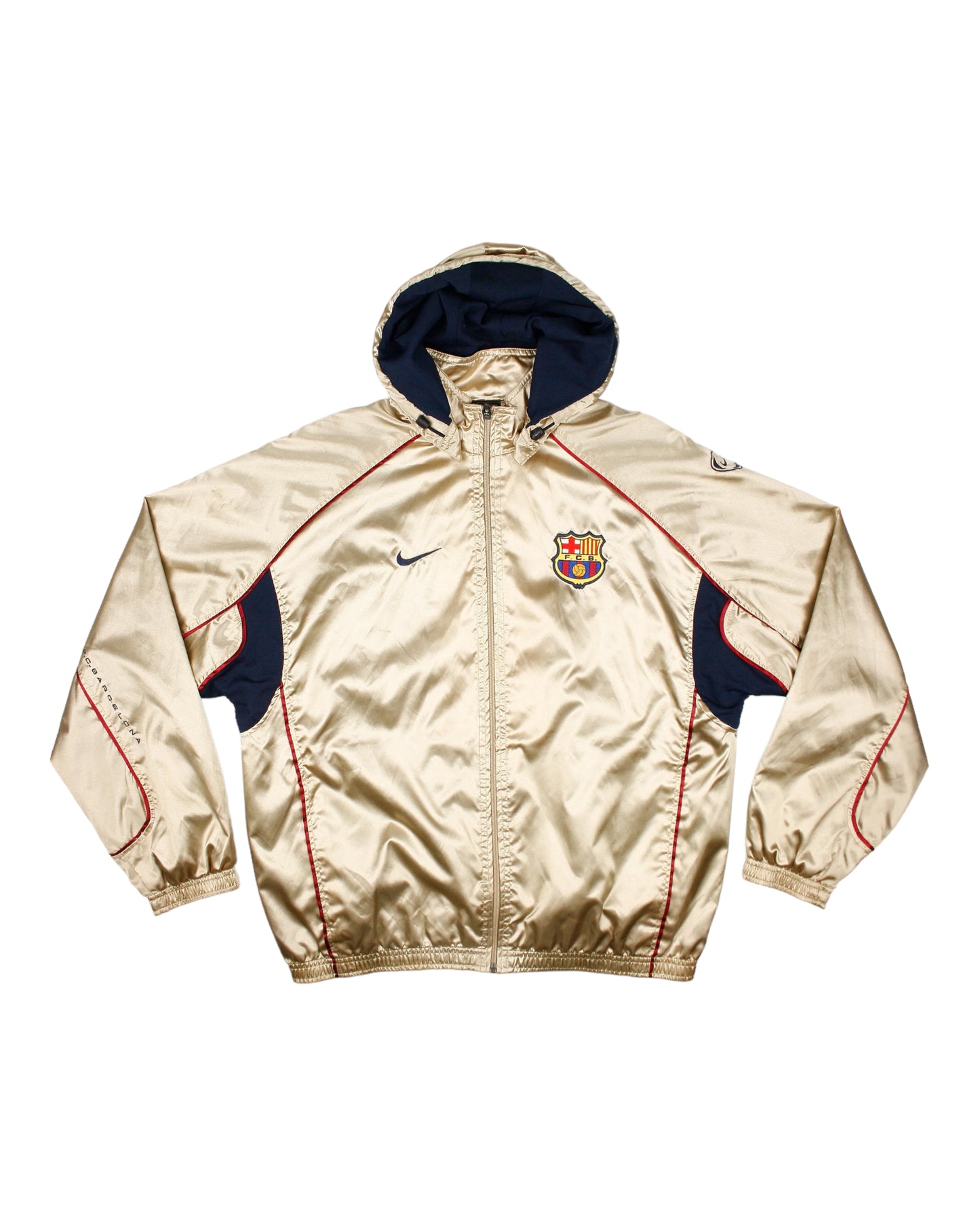 FC Barcelona Nike Team 2001 - 2002 Football Track Jacket With Hood Gold Shiny Size L
