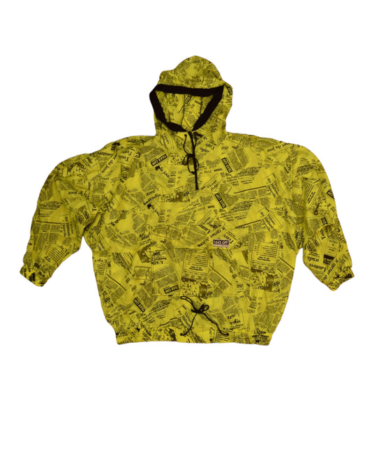 Vintage Adidas Take Off Jacket Shell NewsPaper 1/4 Zip Fluorescent Neon Yellow Size M L
