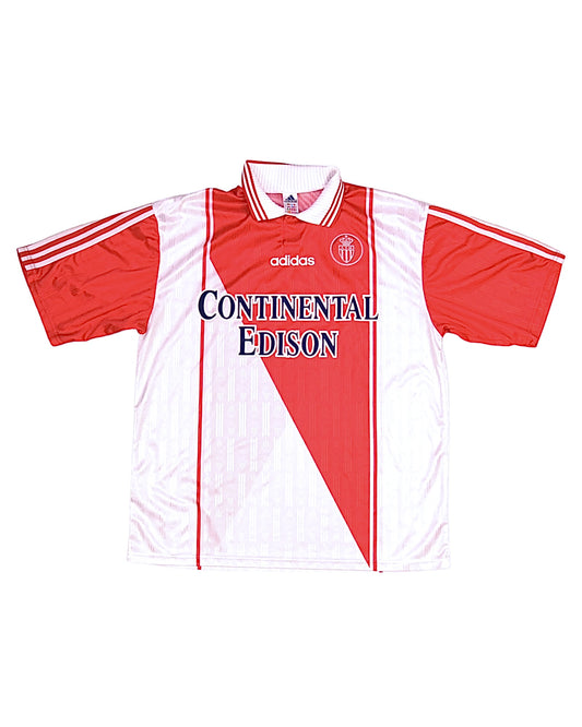 Vintage AS Monaco Adidas 1996 1997 1998 Home Football Shirt Red White Made in England Continental Edison