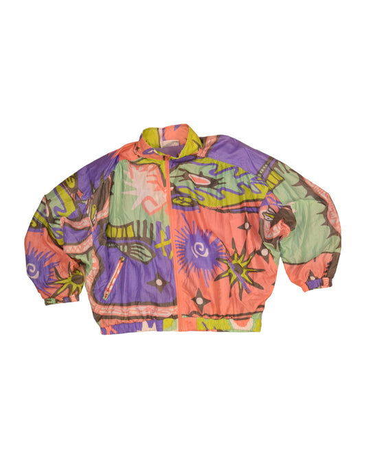 Vintage 80's 90's Adidas Boxy Jacket / Shell Abstract Colorfull Pattern Size M-L