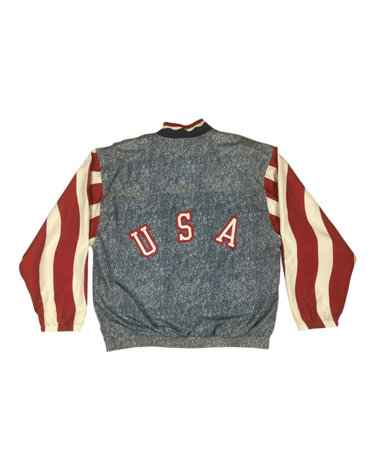 💎 ⚽️ 🇺🇸 Vintage Iconic Rare Grail 1994 USA World Cup Adidas Football Soccer Jacket Cotton Polyester Red Blue White Denim Pattern