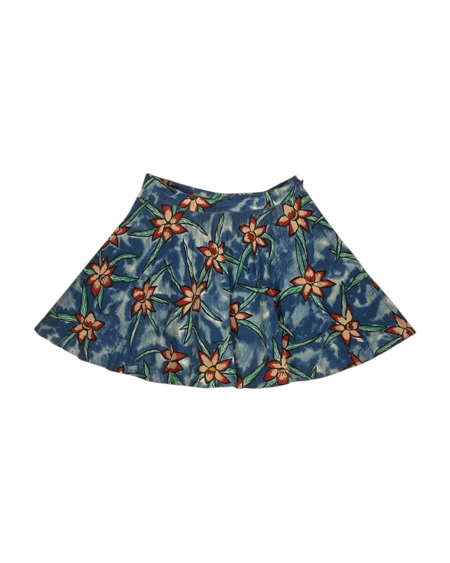 Vintage 90's Adidas Steffi Graf Tennis Pleated Skirt Style Collection Flowers Botanical Tropical Blue Polyester Size XS - S