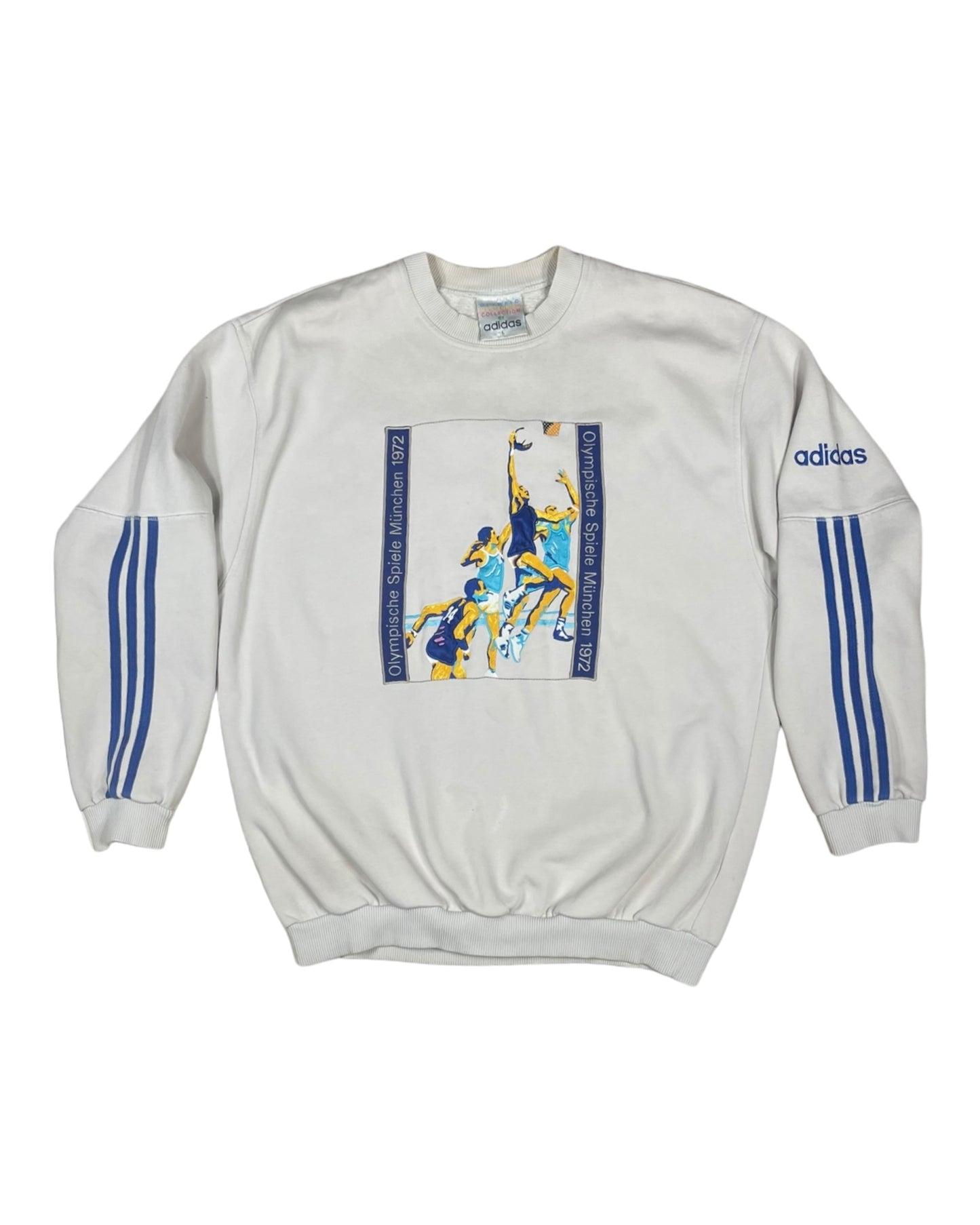 Vintage Adidas Sweatshirt Crew Neck Olympic Centennial Collection Olympische Spiele München 1972 The XXth Olympiad 26.08-10.09 Size L Basketball Embroidery Beige