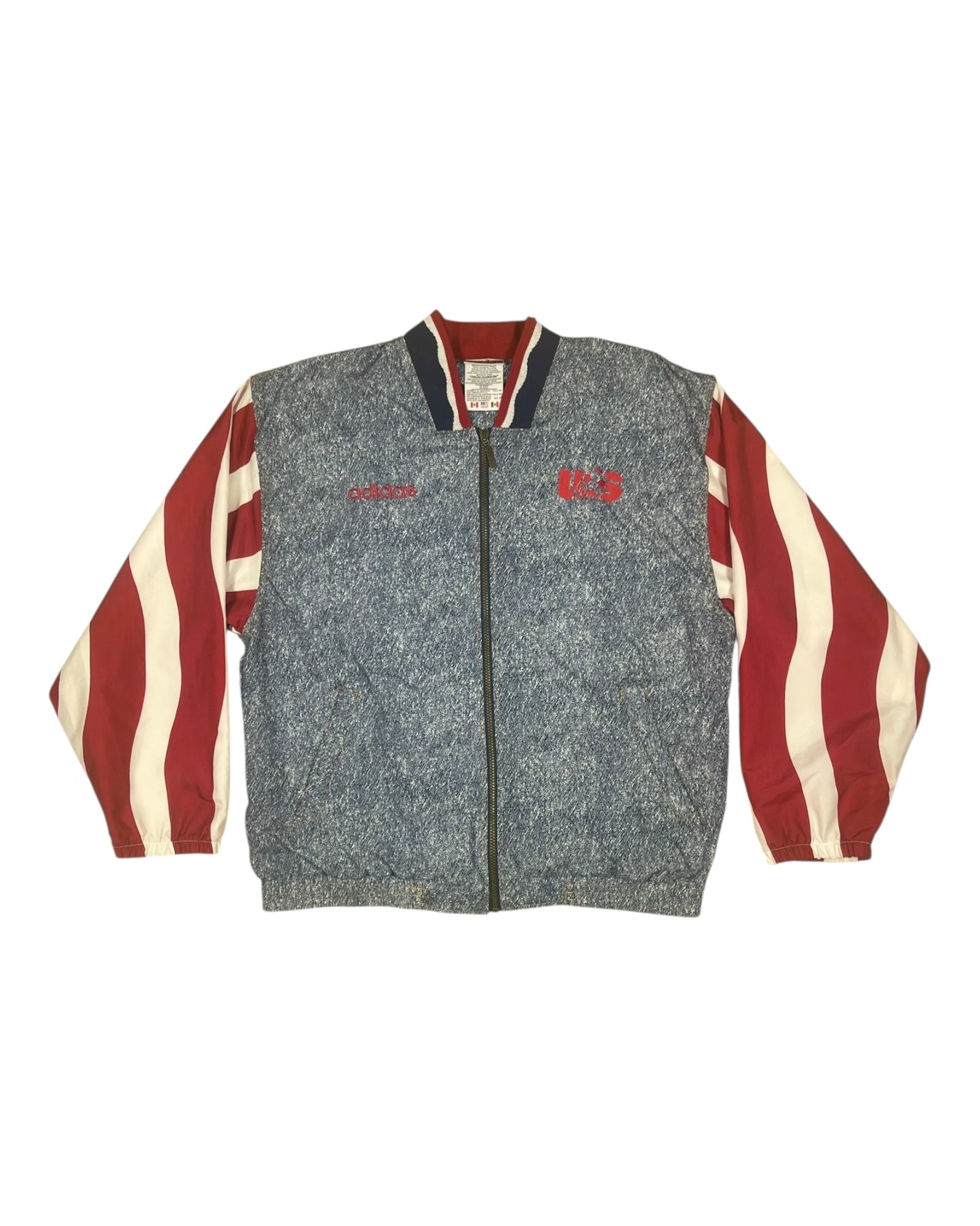 💎 ⚽️ 🇺🇸 Vintage Iconic Rare Grail 1994 USA World Cup Adidas Football Soccer Jacket Cotton Polyester Red Blue White Denim Pattern