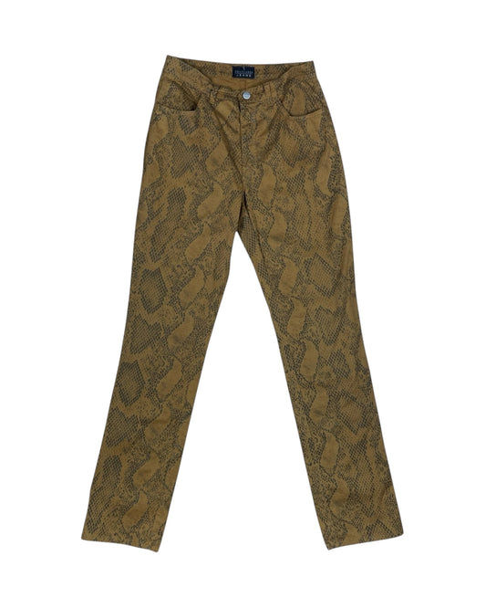 Vintage Trussardi Thin Jeans Pants Trousers Made in Italy Reptile Snake Skin Pattern Mid Rise Waist Straight Leg Silhouette Size S