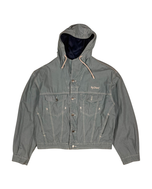 Vintage 80's 90's Diesel Hooded Jacket Size L Made in Italy Waikiki Wonder Wear Light Blue Dusty Blue