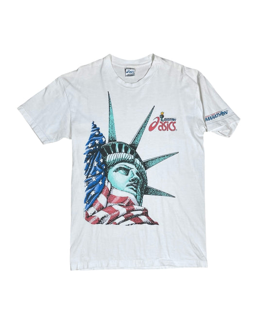 Vintage Asics New York Marathon Running 1993 T-Shirt Graphic Tee White Made in USA The Statue of Liberty Size M