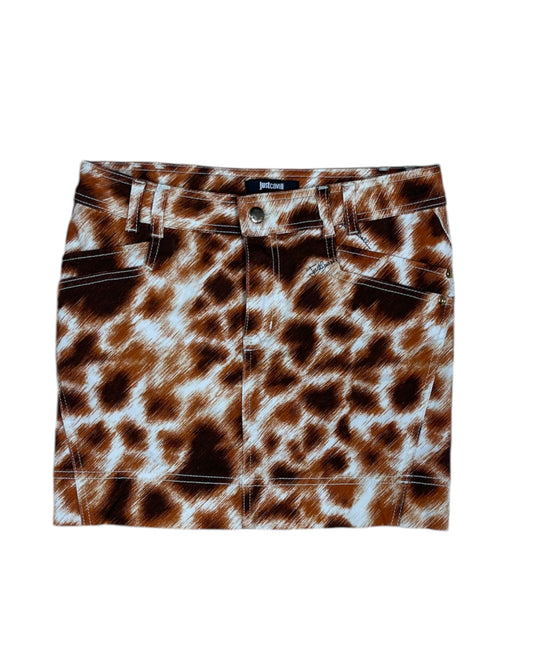 Y2K Just Cavalli Mini Skirt Low Waist Animal Print Made in Italy Size 26 Cotton Skin Tight